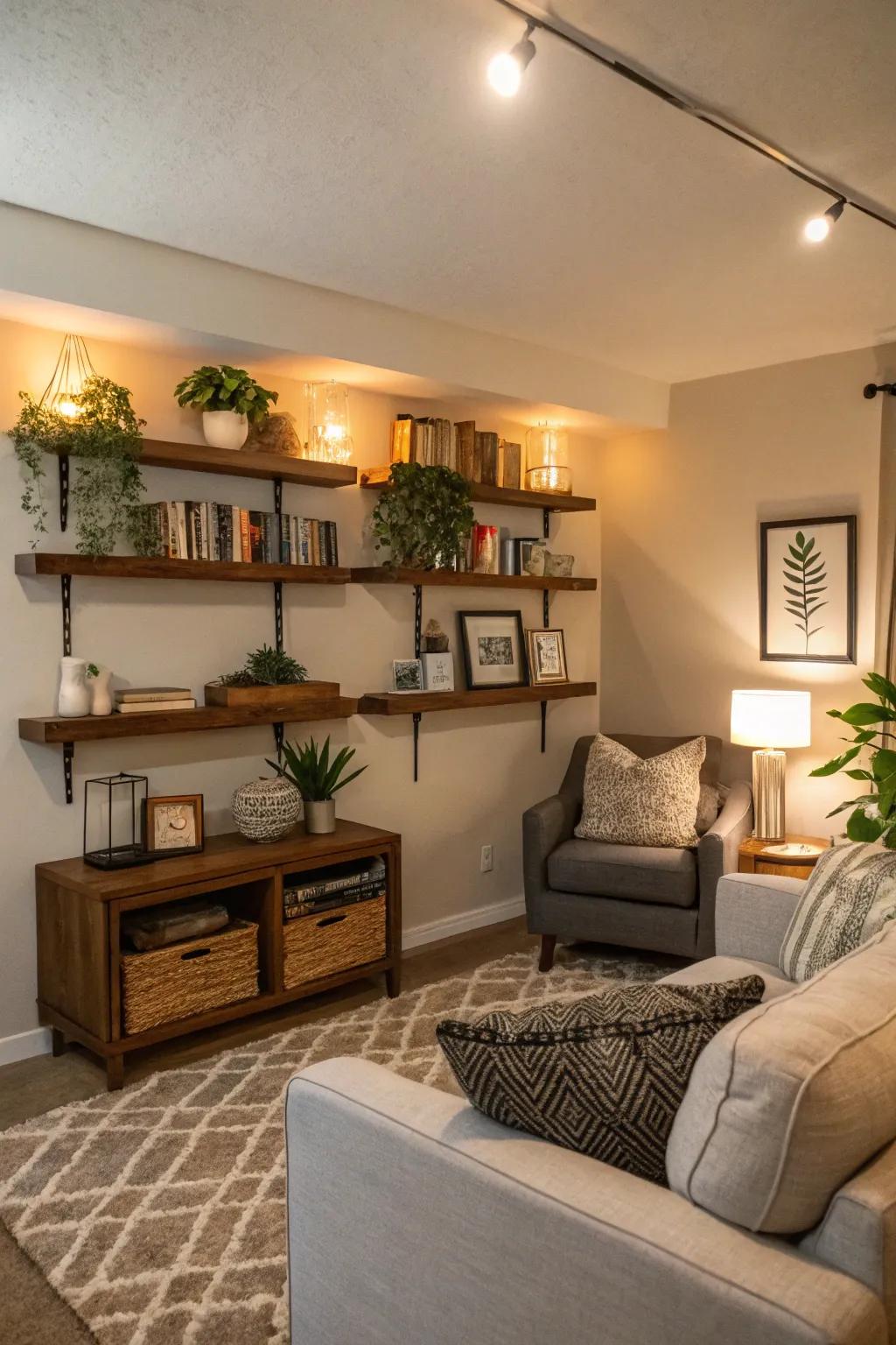 Build storage and style with wall ledges.