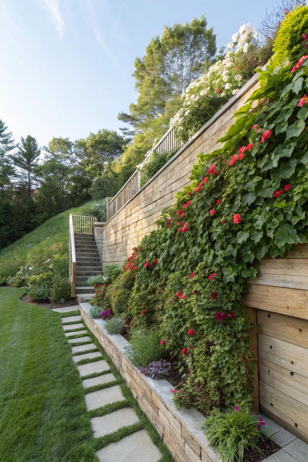 Living walls infuse retaining structures with life and a burst of color.