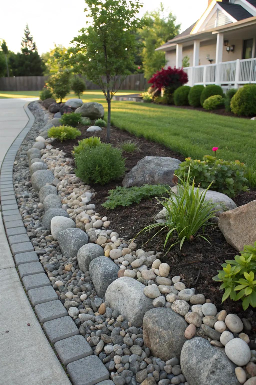 Employ pebbles as a durable mulch substitute.