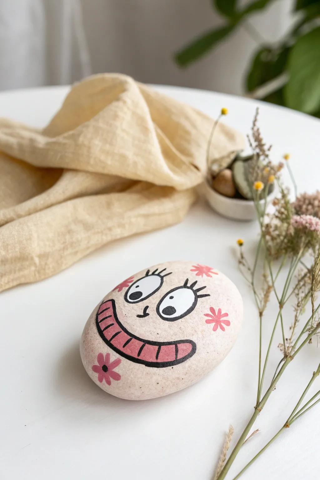 Add a touch of fun to your decor with these delightful cartoon-faced rocks!