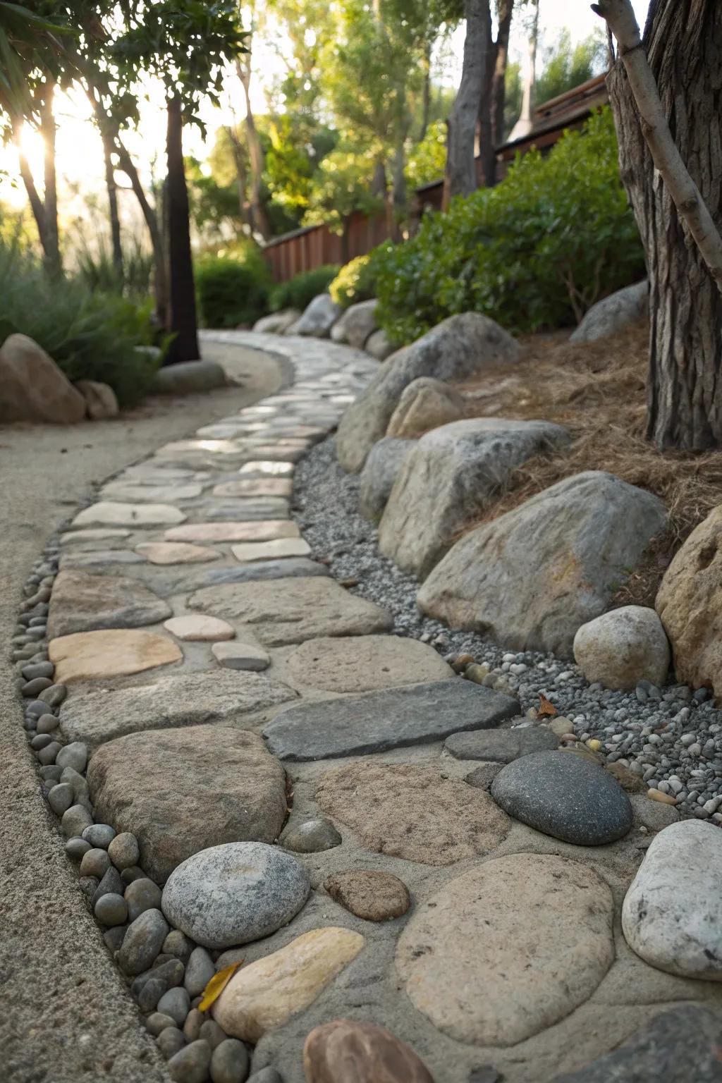 Fusing stone surfaces fashions a visually vibrant garden route.
