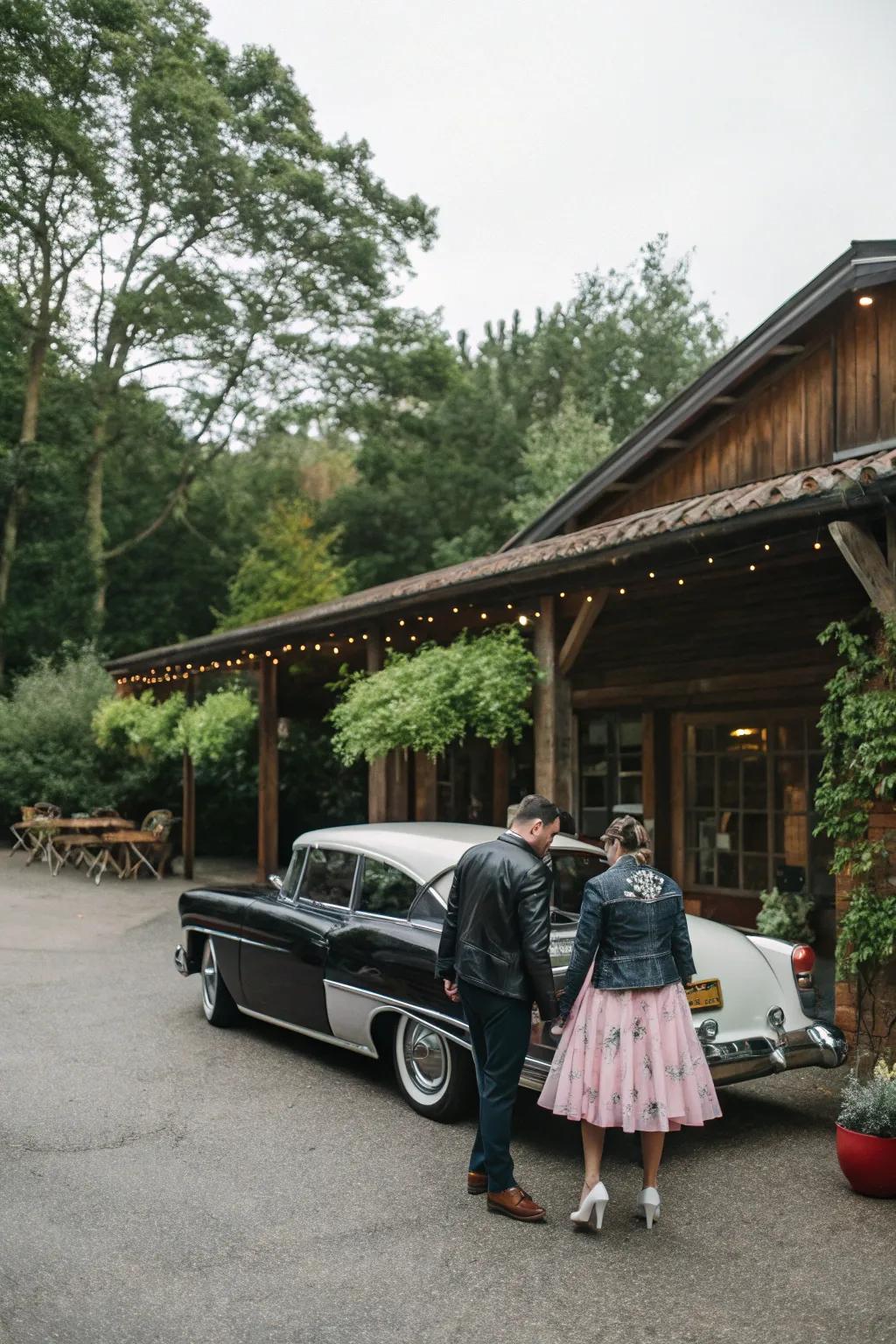 A stunning vintage car setting the scene perfectly at a rockabilly wedding.