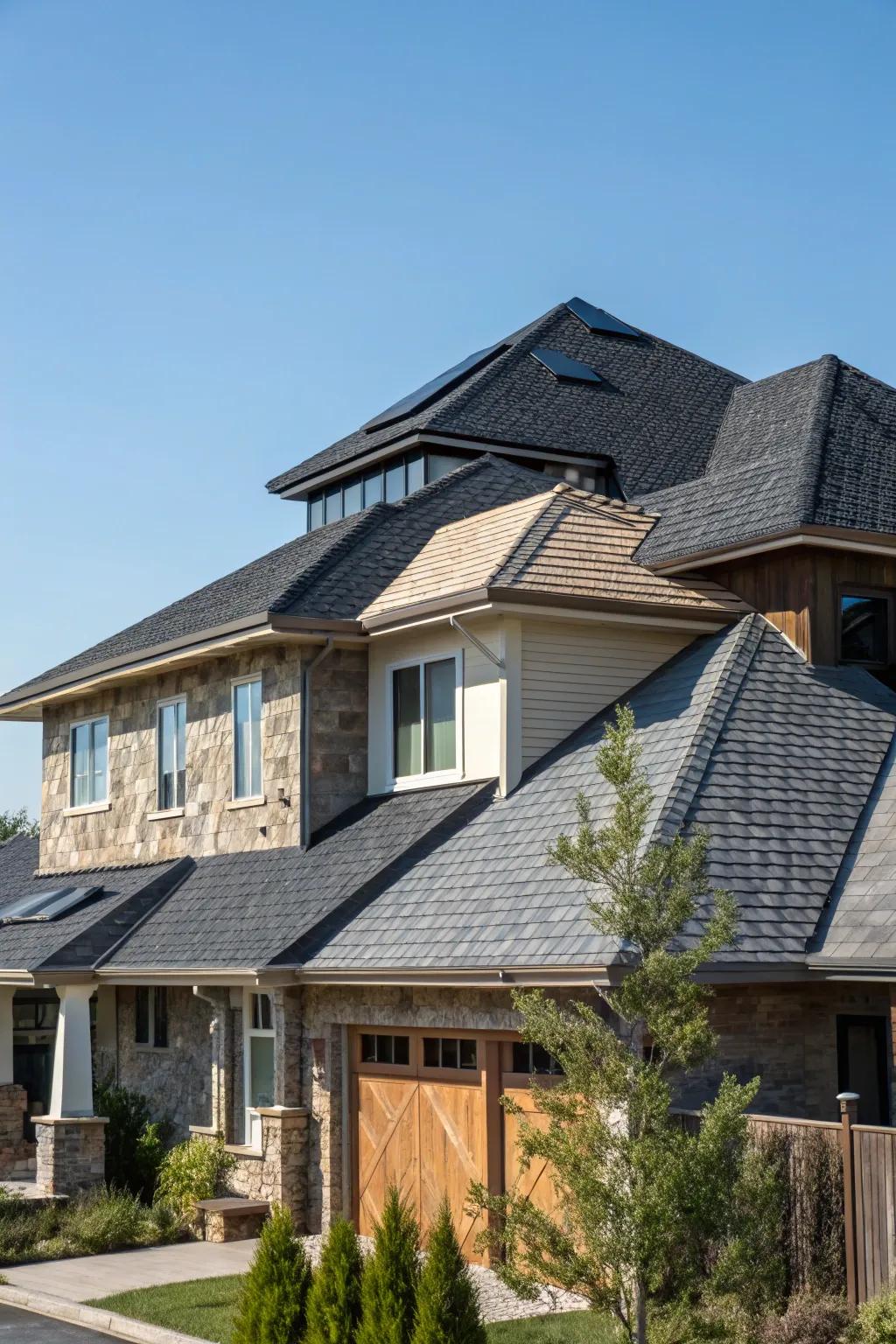 Layered roofs offer a dynamic and visually intriguing structure.