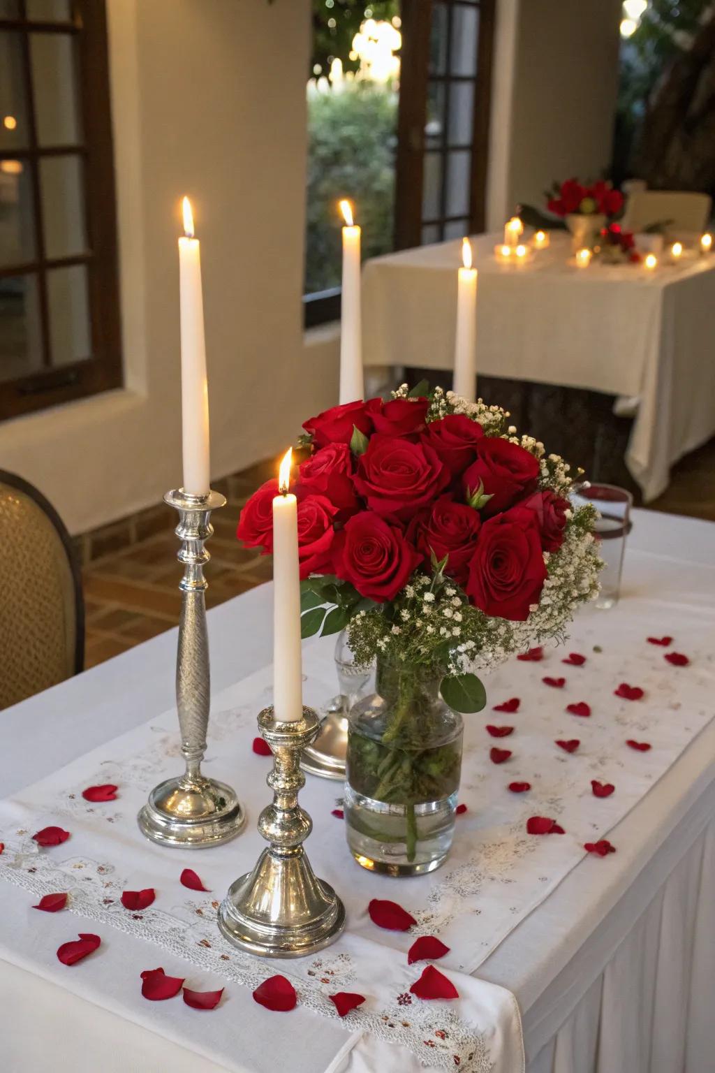 Romantic Ambiance with Roses and Lights