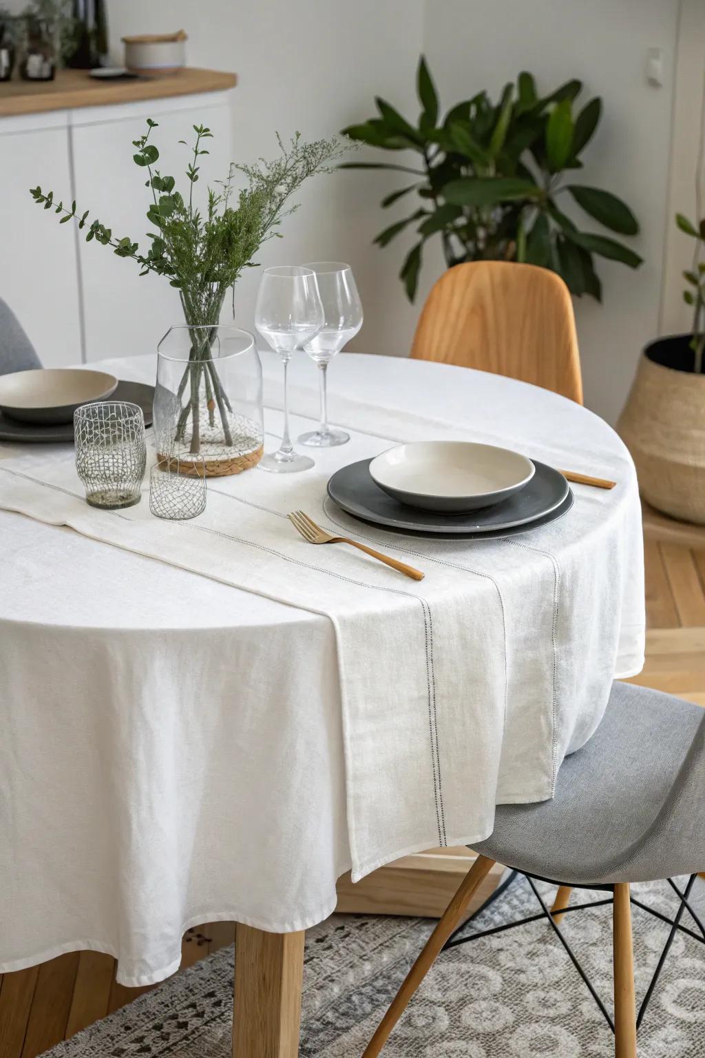 Ivory linen delivers a pristine, sophisticated base.