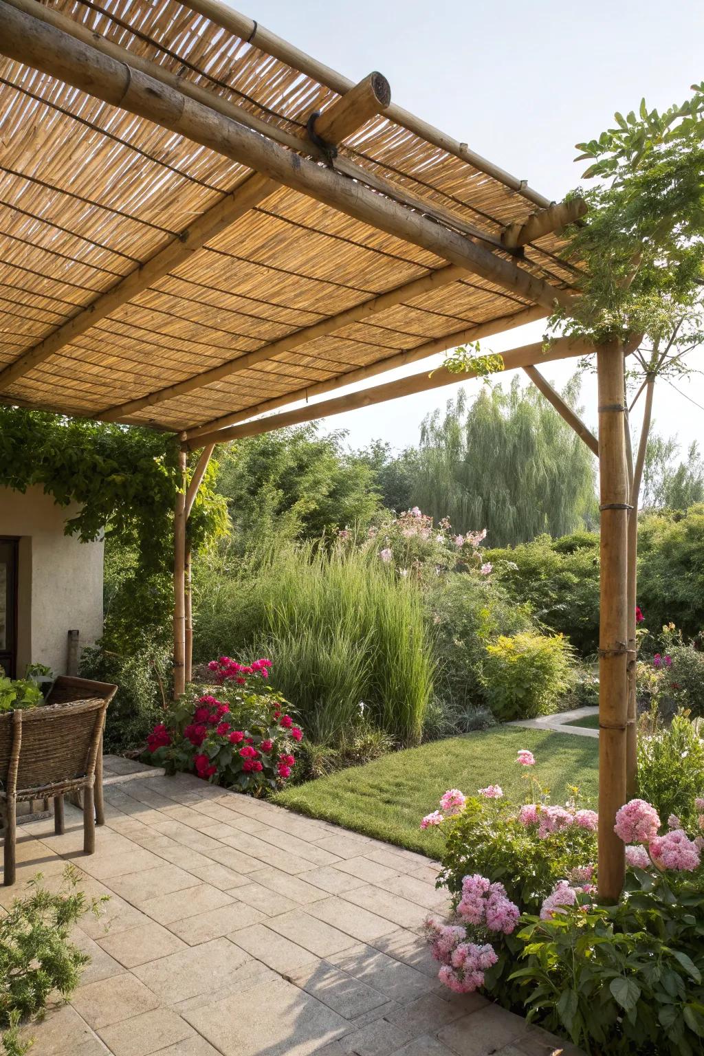 A bamboo awning adds a peaceful, tropical feel.