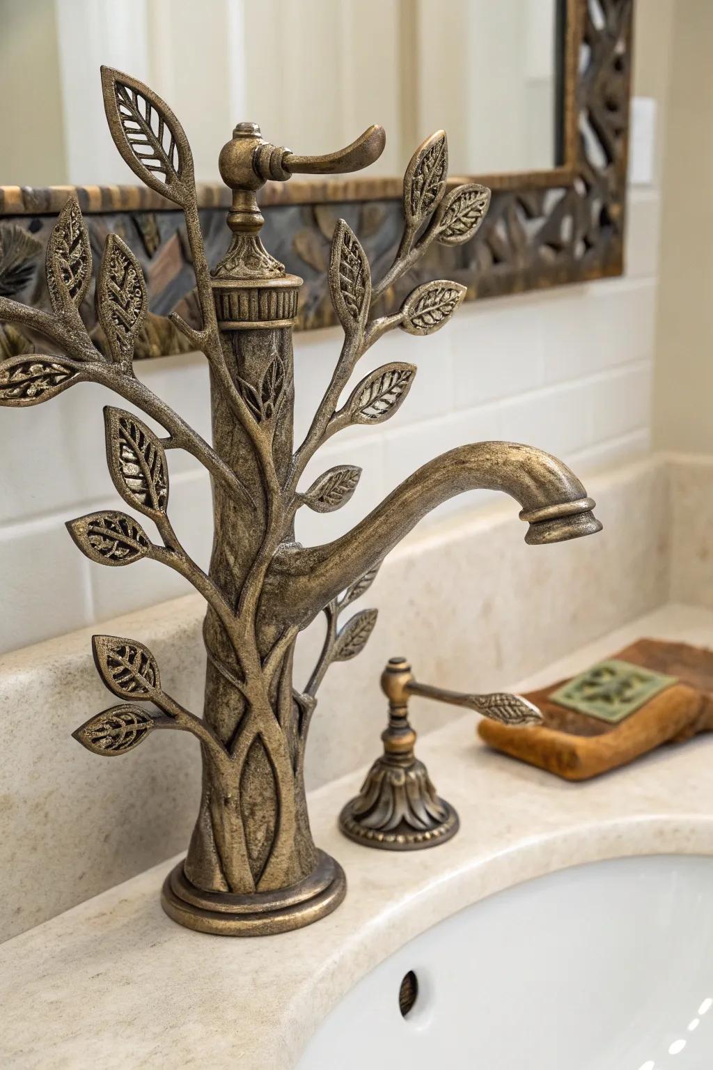 Nature-themed spigots bring the exterior in.