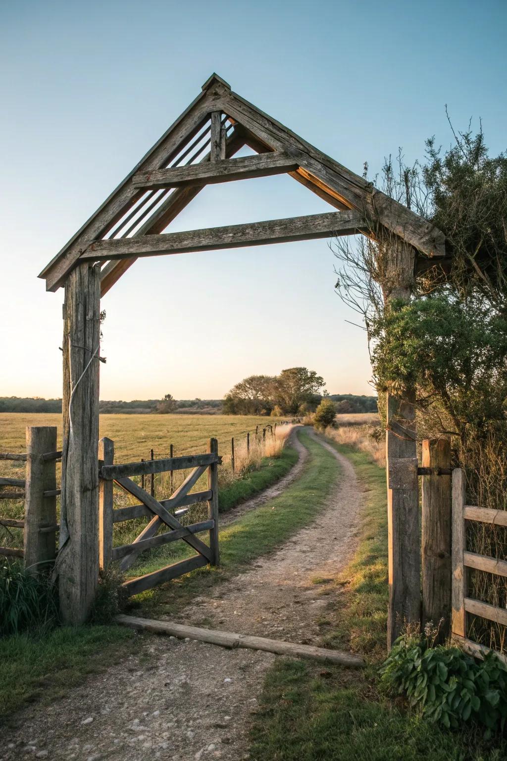 An impressive A-frame passage highlighting a homestead gate.