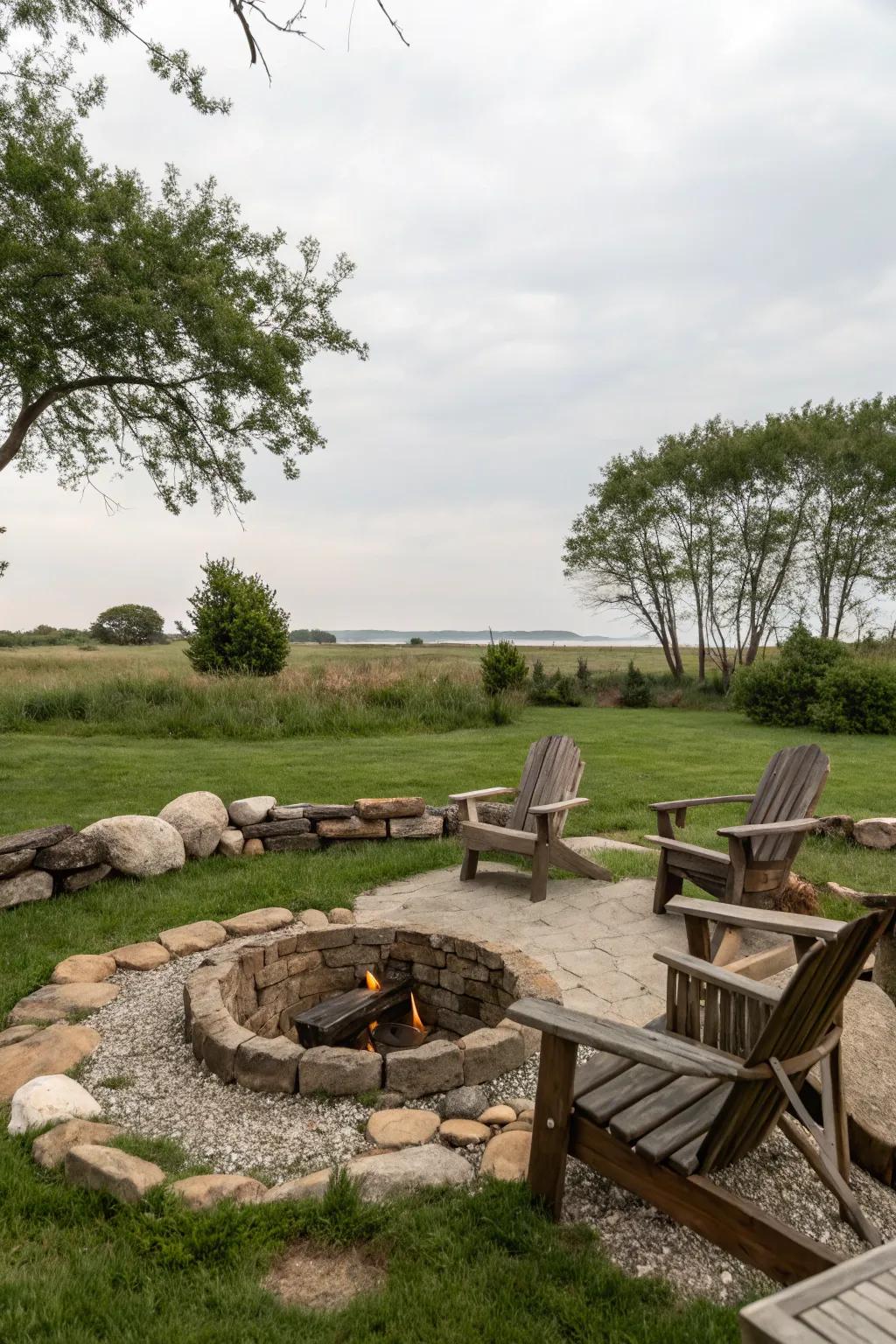 A countryside fire enclave beckoning snug evenings outdoors.