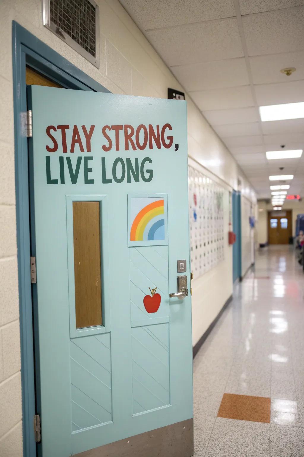 An inspiring door with motivational phrases to boost morale.