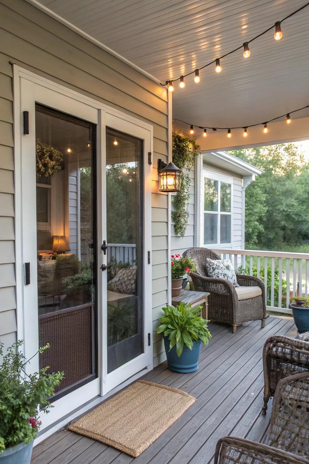 A screen door naturally fits with this charming patio setting.