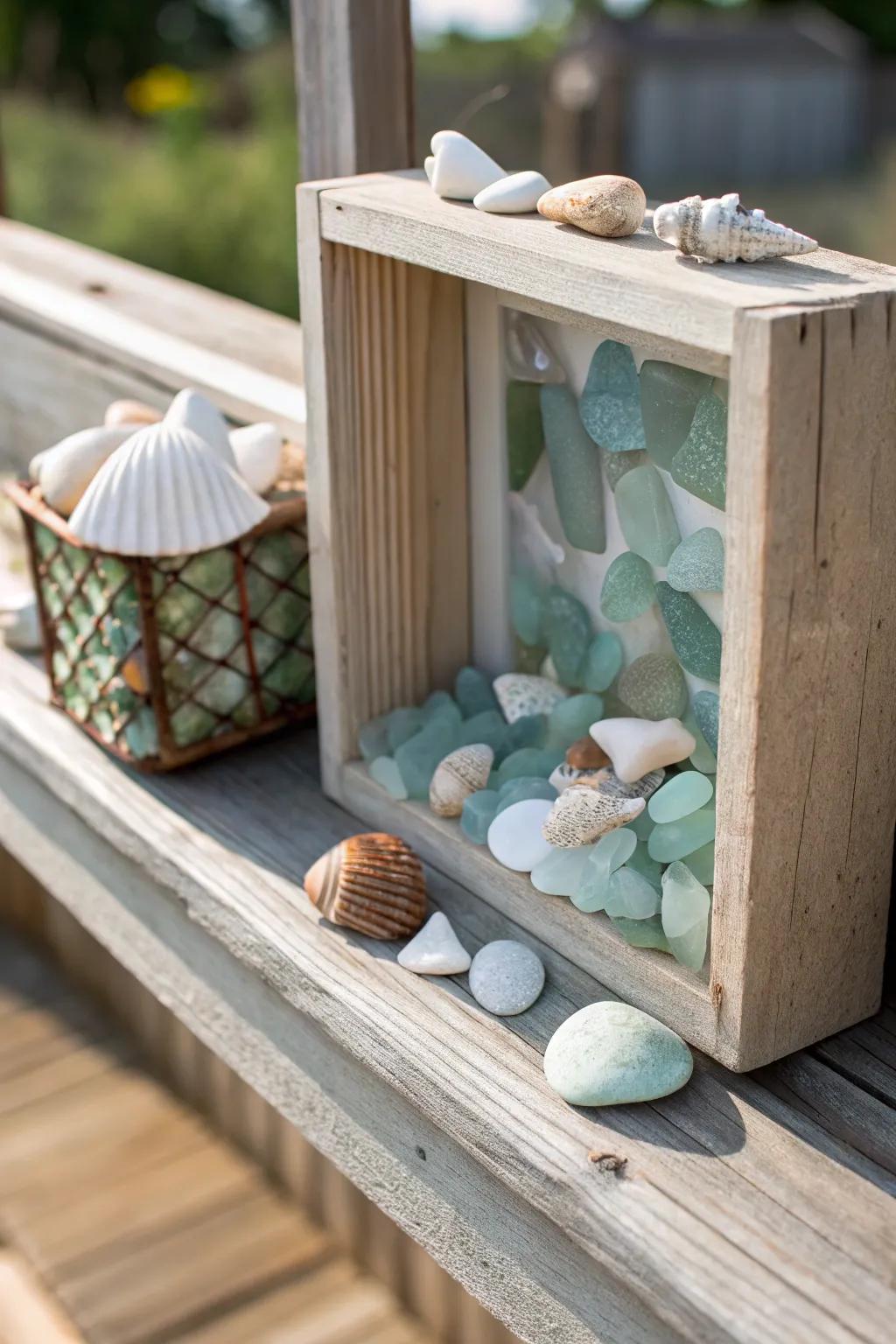 Sea glass display cases encapsulate and showcase treasured moments.