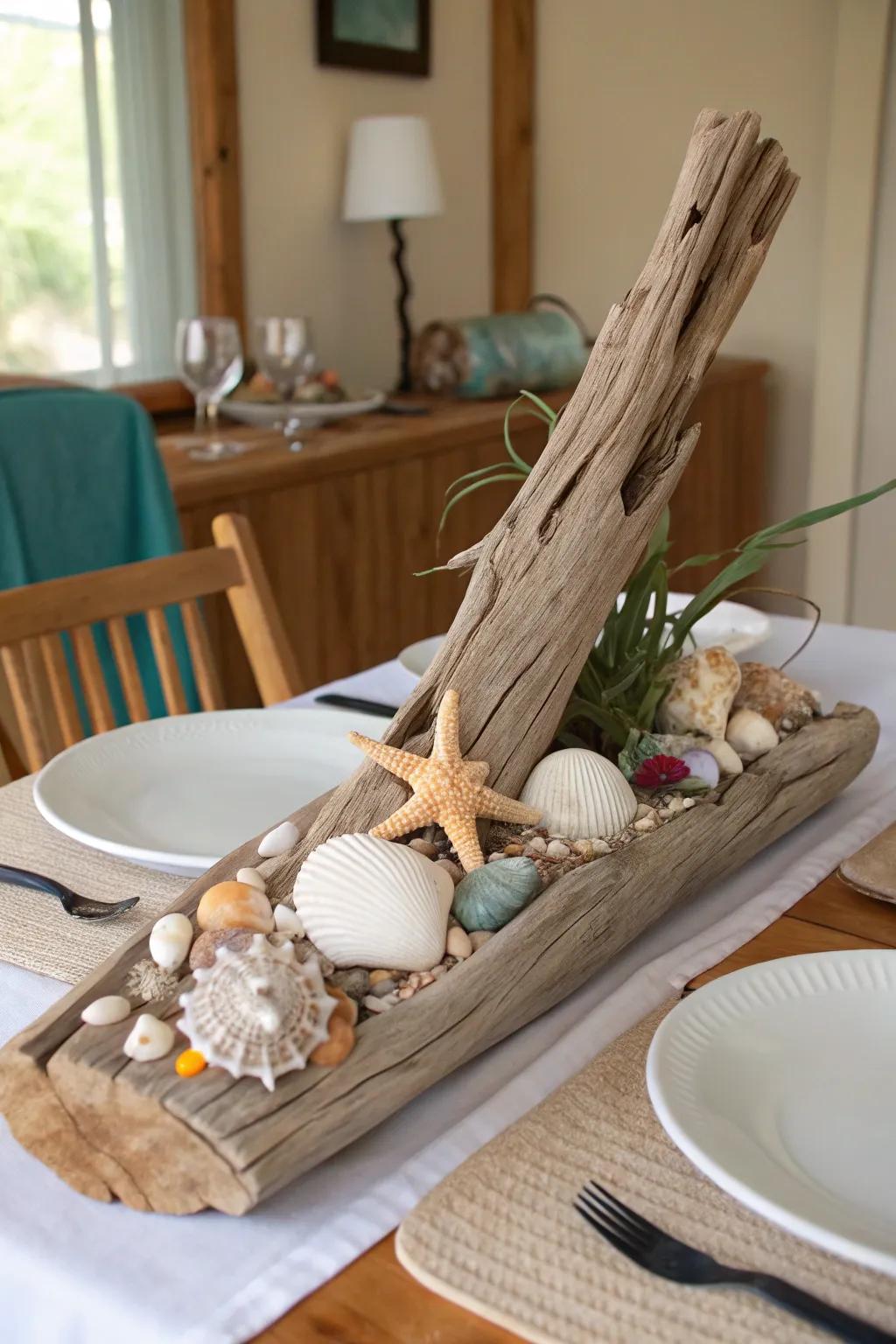 A centerpiece that conveys the allure of the coast to your dining encounter.