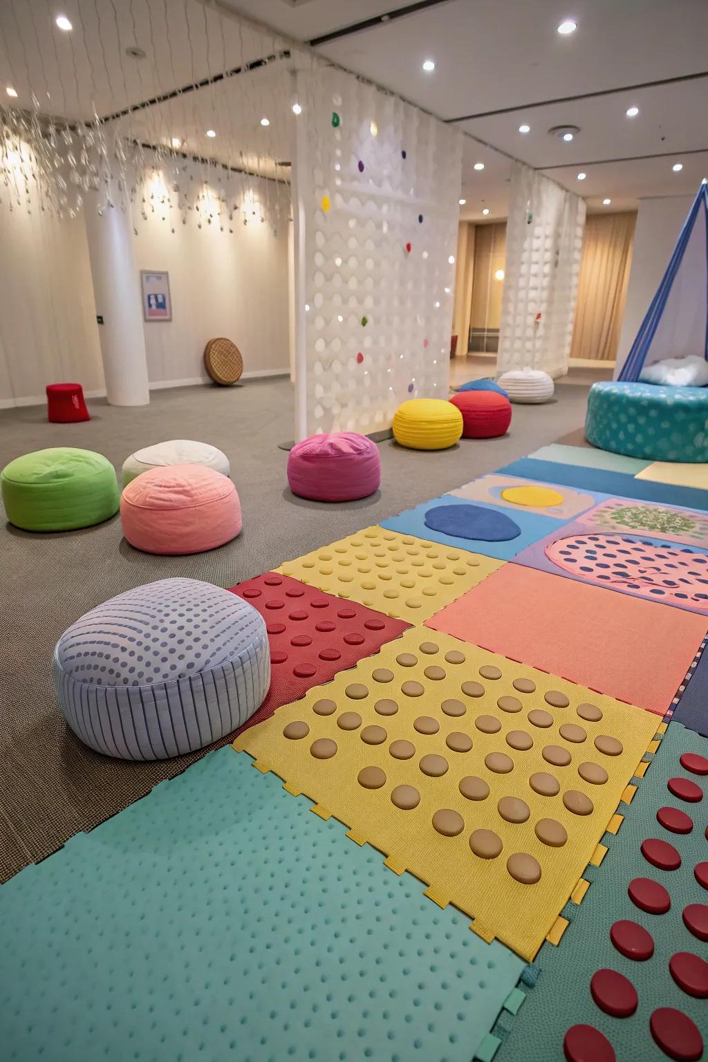 Tactile flooring that encourages playful discovery.
