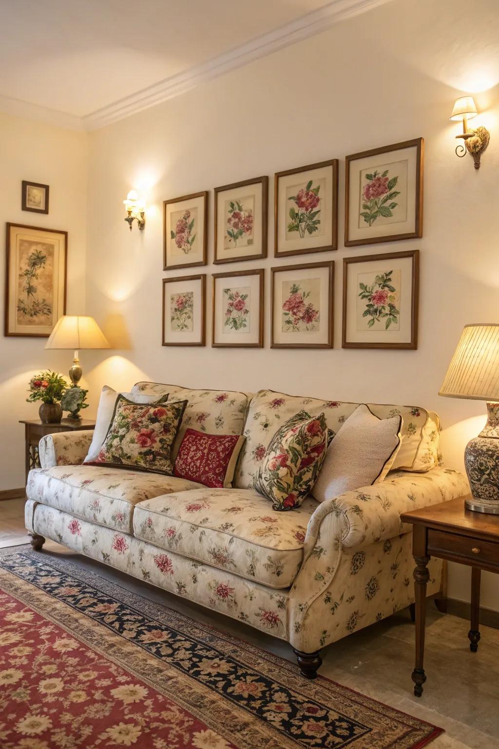 Floral designs give the décor a lively, natural feel.