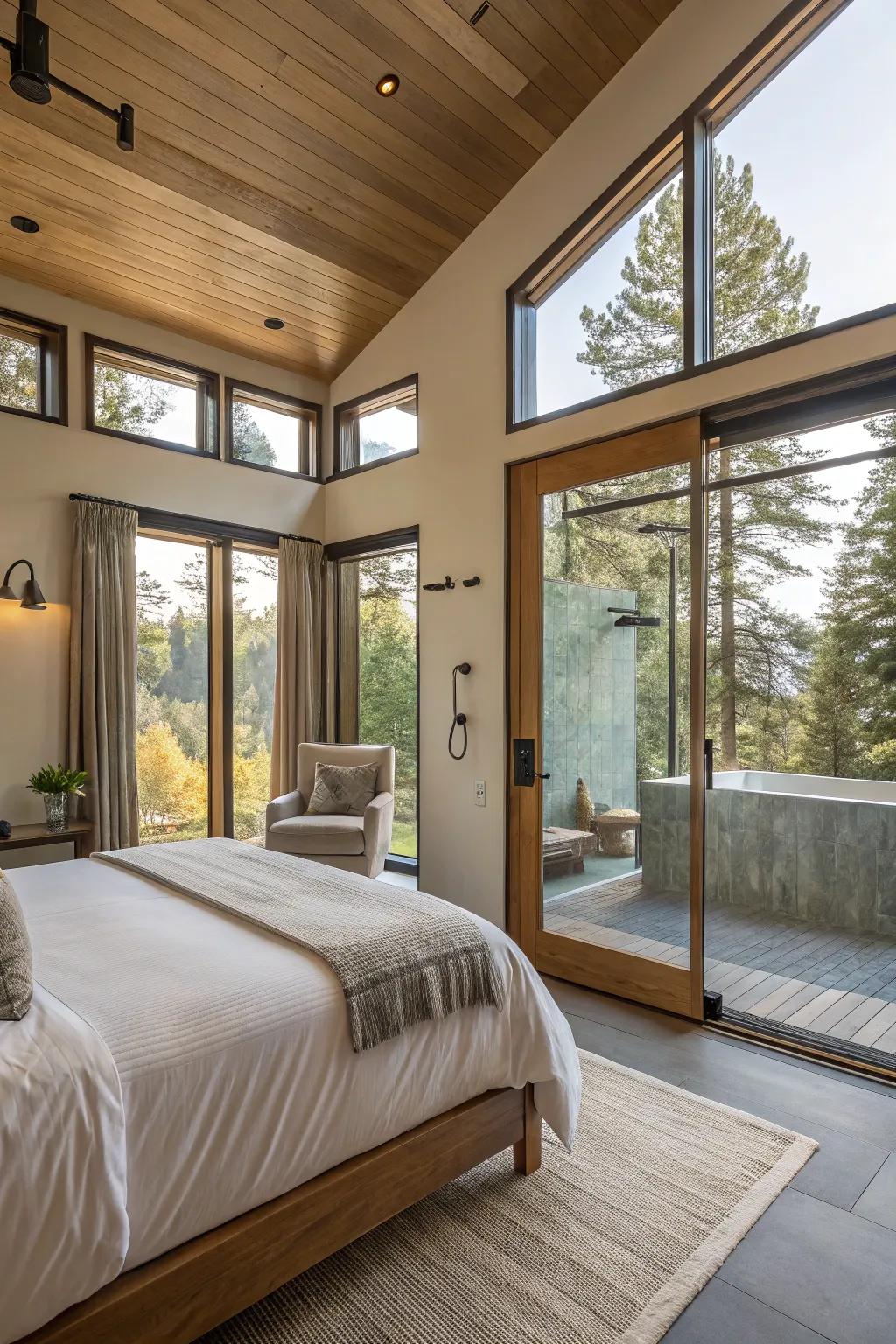 Natural light enhances the openness of the bedroom shower.