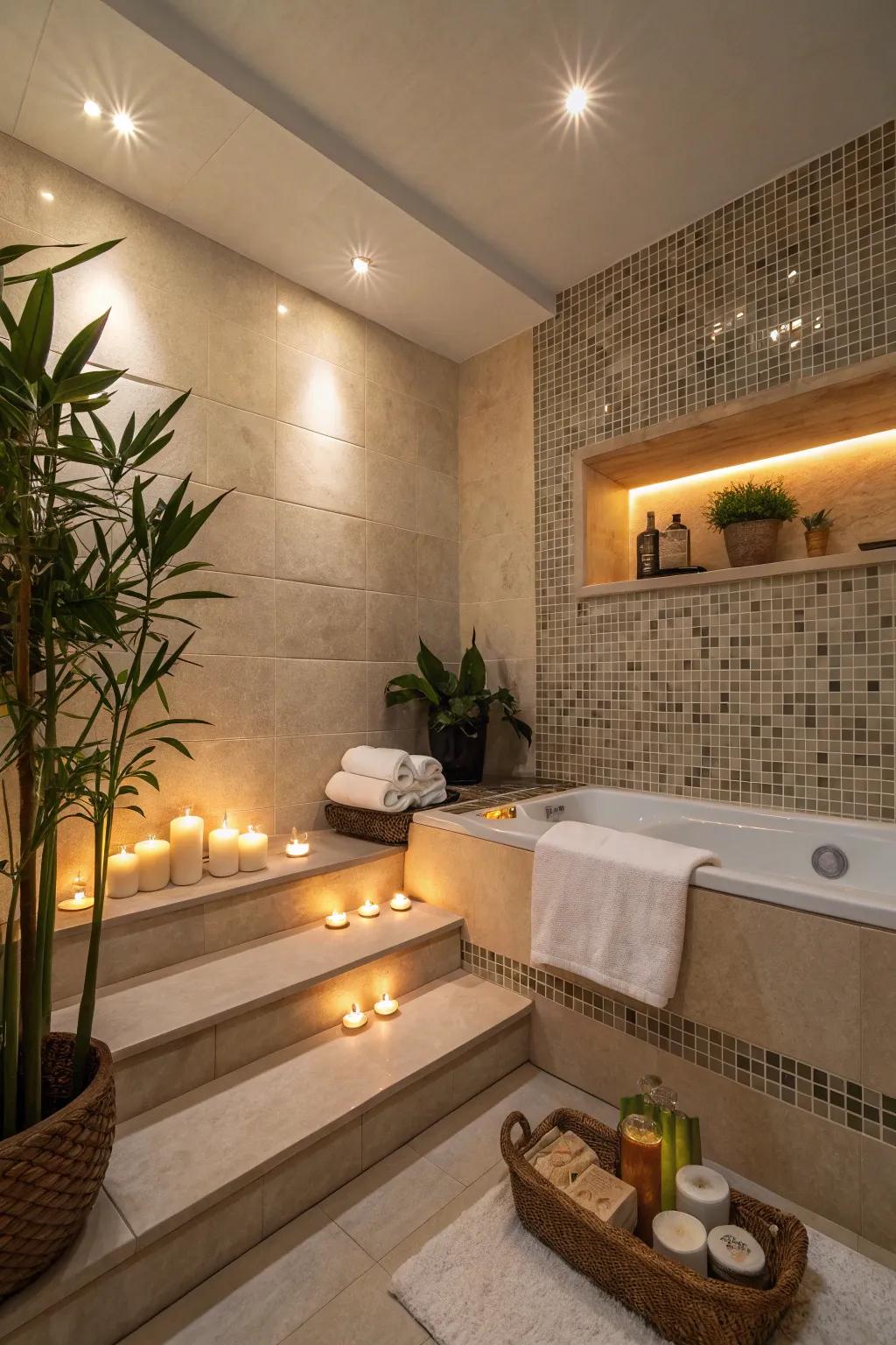 Dimmable lights turn your shower into a serene retreat.