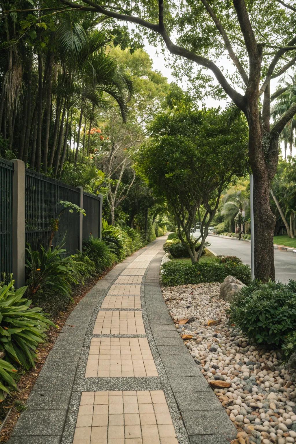 Blended materials create a visually engaging sidewalk.