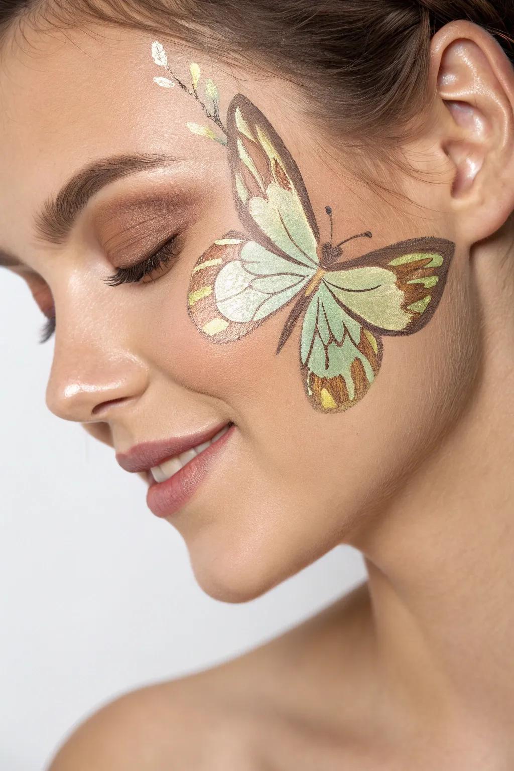 Appreciate nature's grace with this straightforward yet striking butterfly visage design. Blending minimalism and bohemian charm seamlessly, it&rsquo;s a true celebration of natural beauty.
