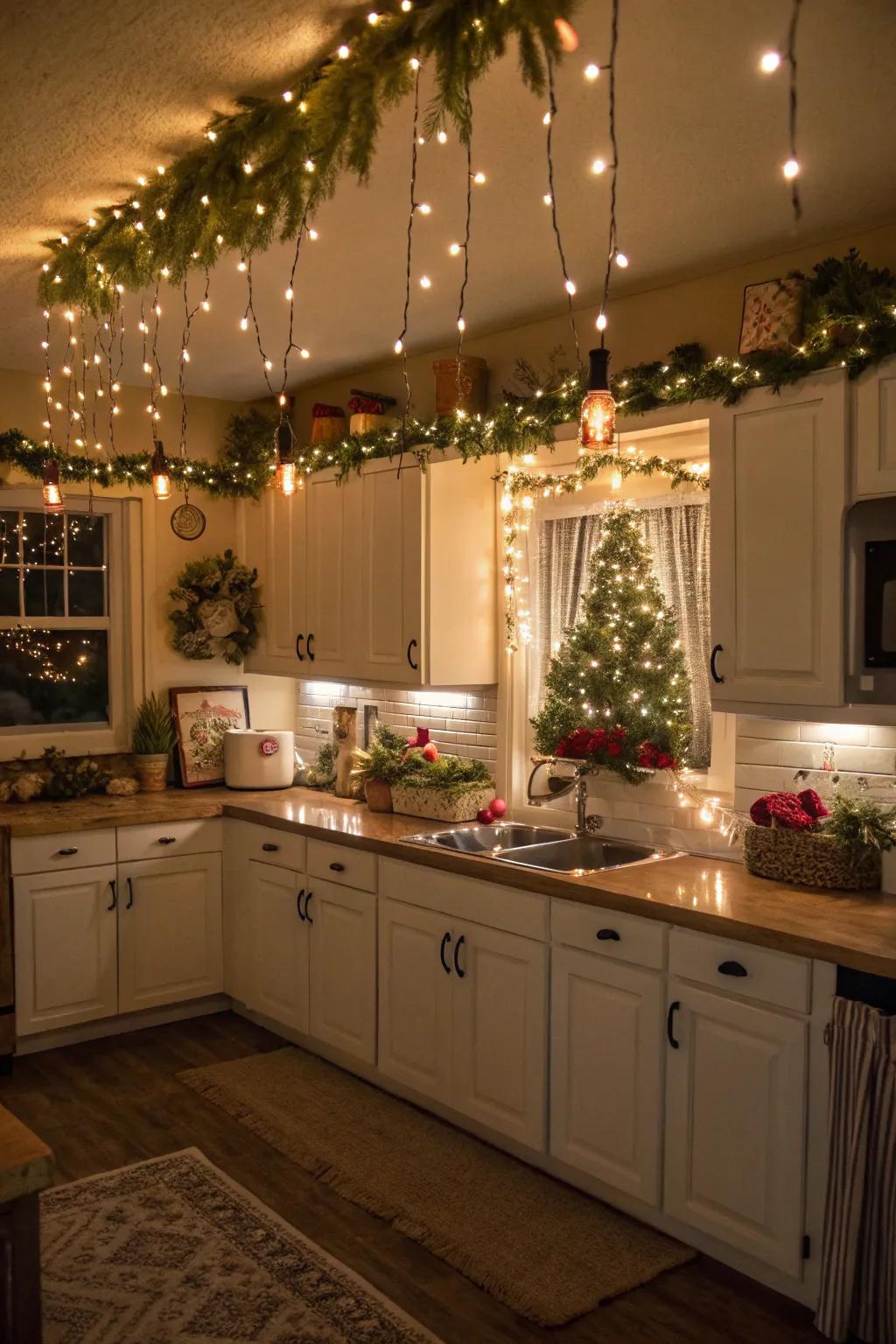 Twinkling lights and celebratory strands contribute an enchanting radiance.