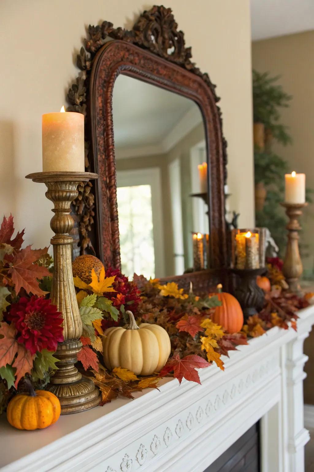 An ornamental looking glass that enhances the space and echoes autumn's charm.