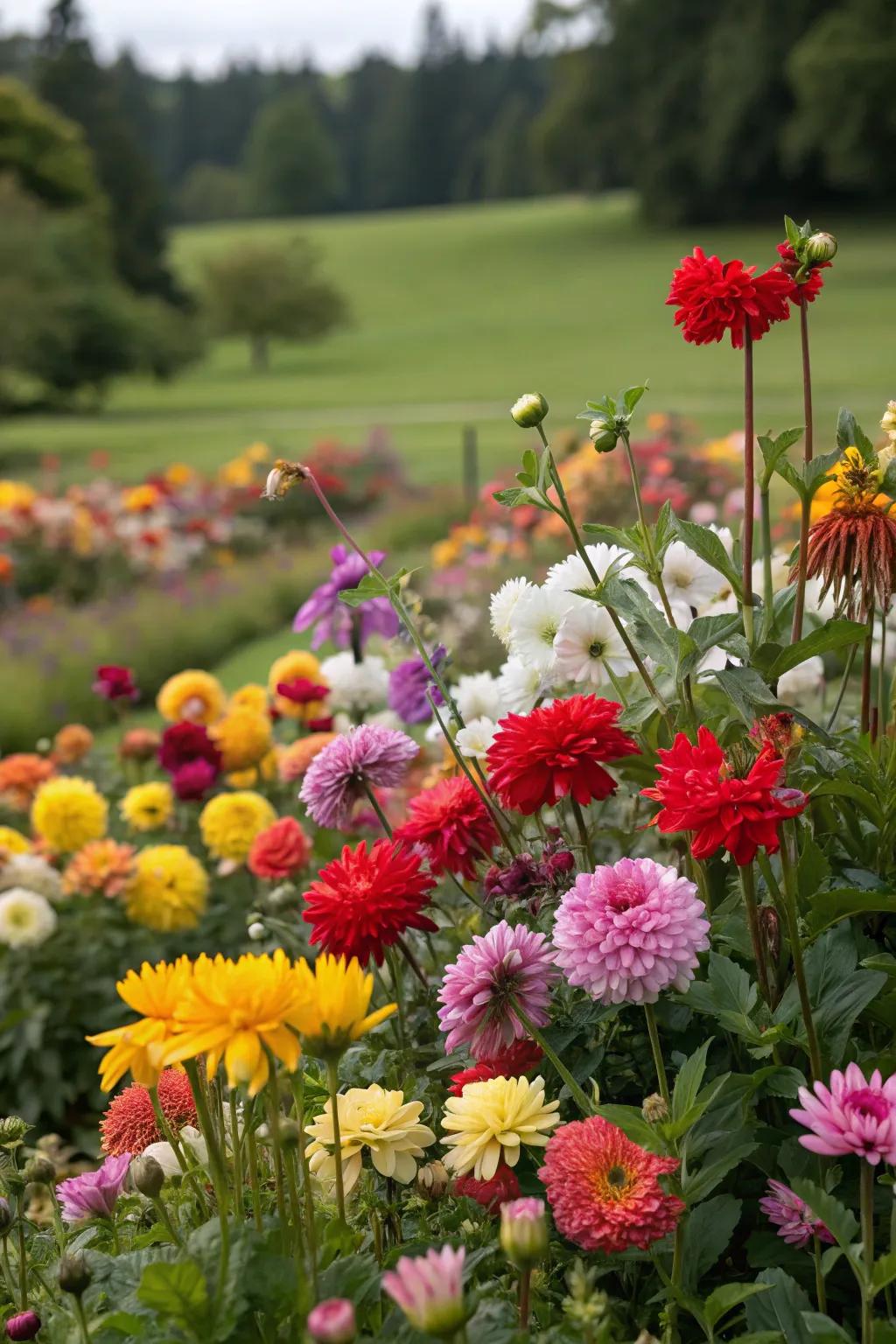 A vibrant selection of colorful flowers renders this flower bed a cheerful spectacle.