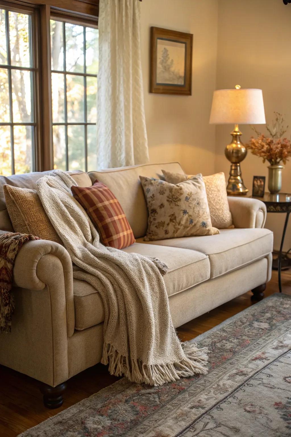 Comfortable seating encourages warmth and relaxation.