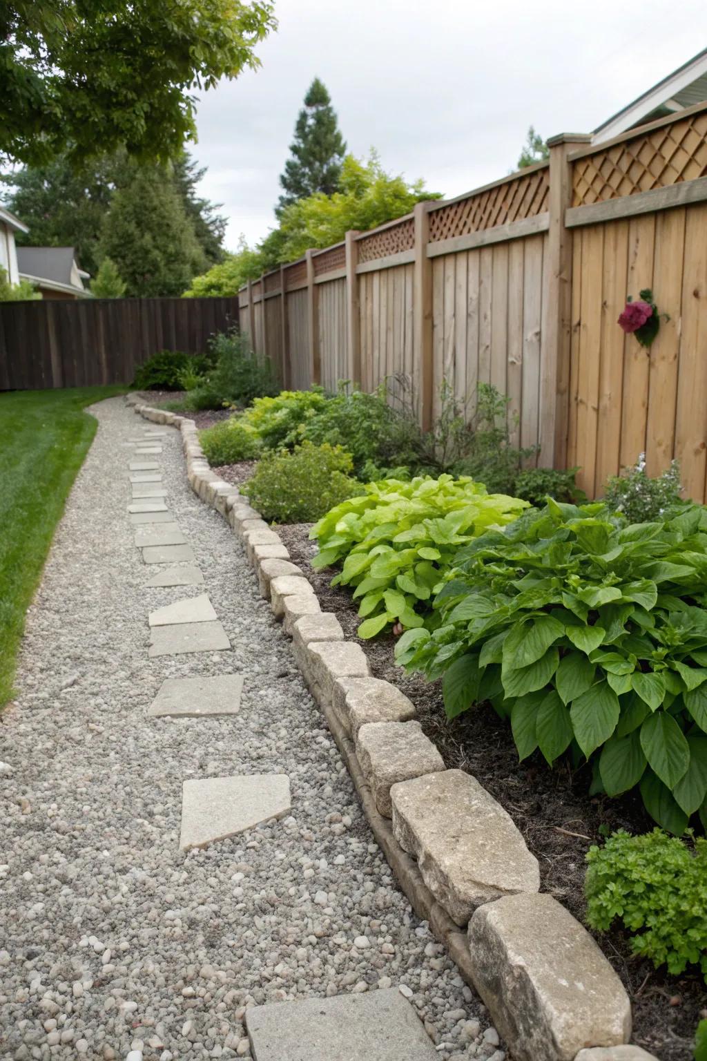 Stone outlines add structure and beauty to any side yard.