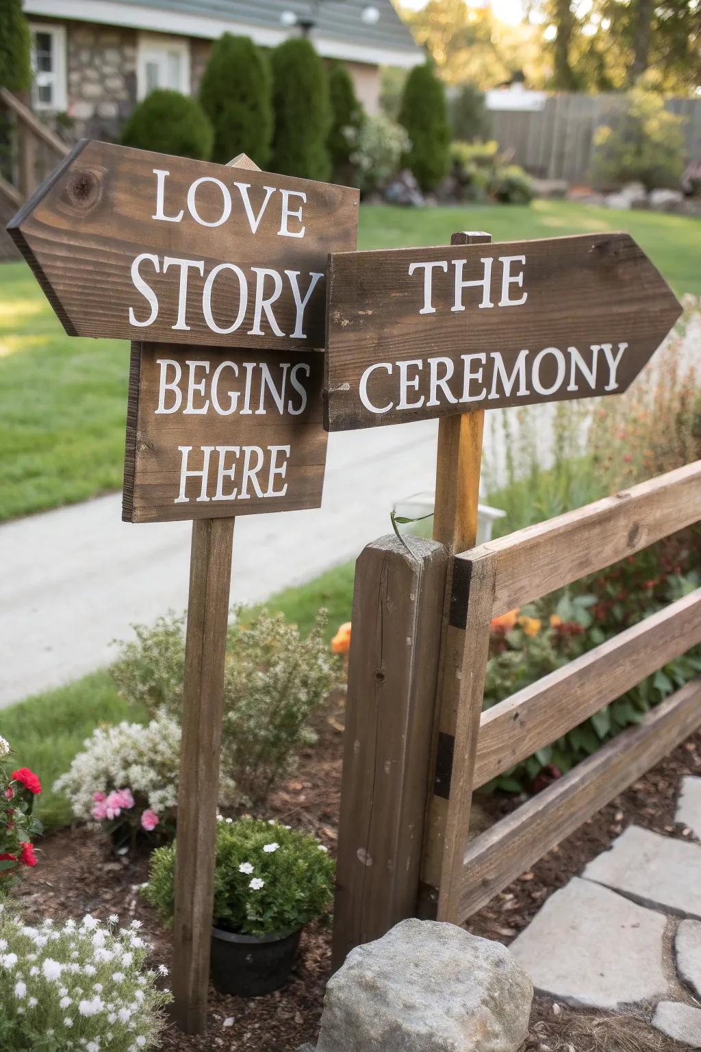 Rustic wooden signs lead guests and add a unique charm.