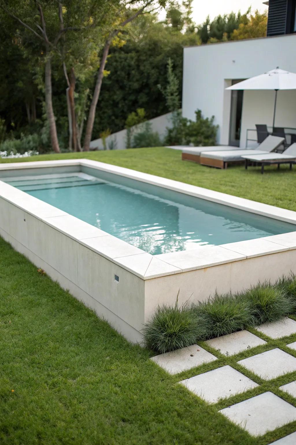 A refined and minimalist above-ground pool design.