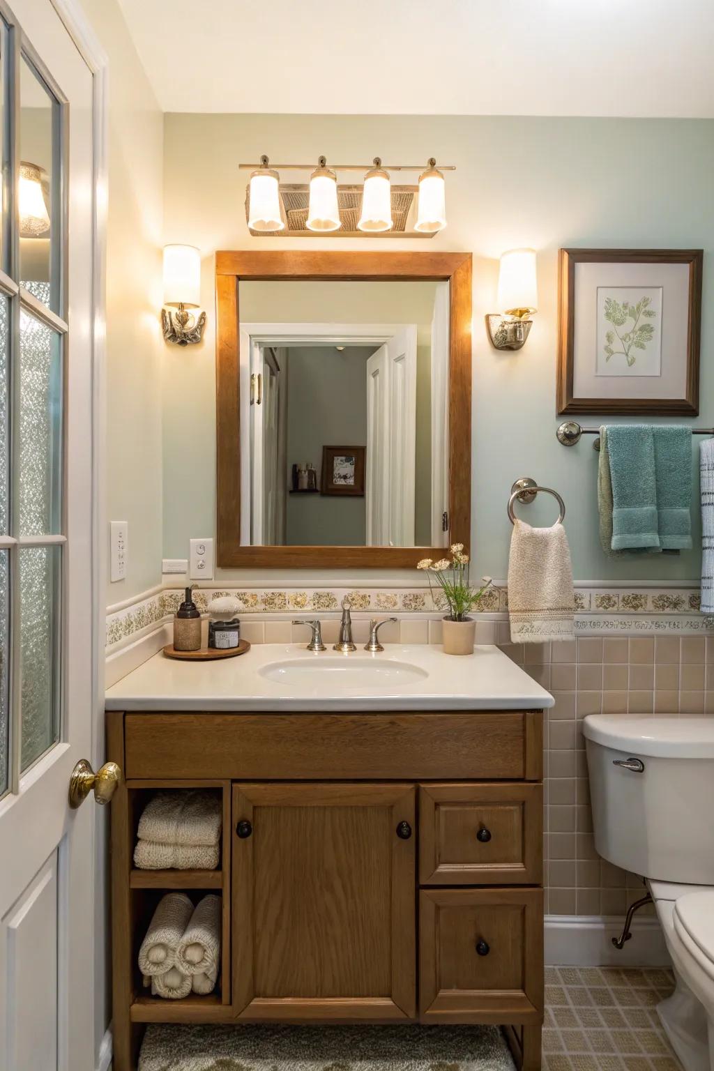 Vanity lighting enhancing functionality for daily tasks.