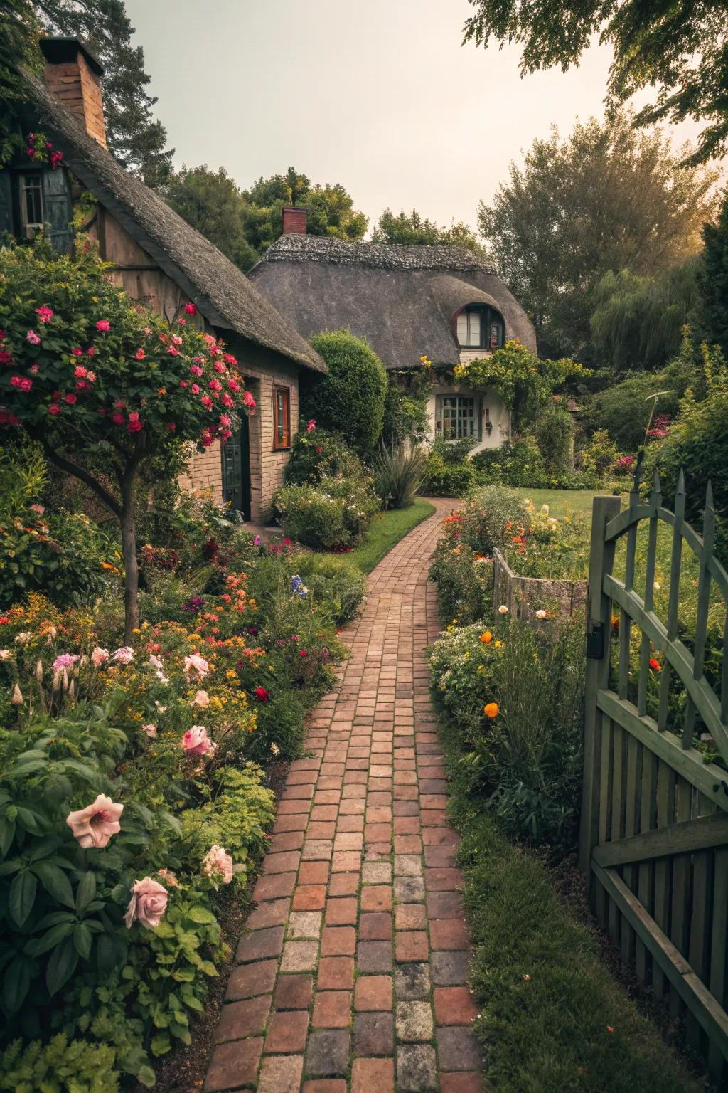 A charming paver walkway that guides to a snug cottage.