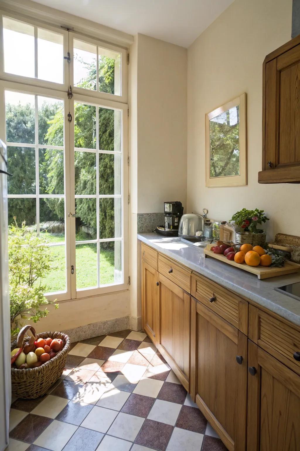 Natural light opens up the kitchen space.