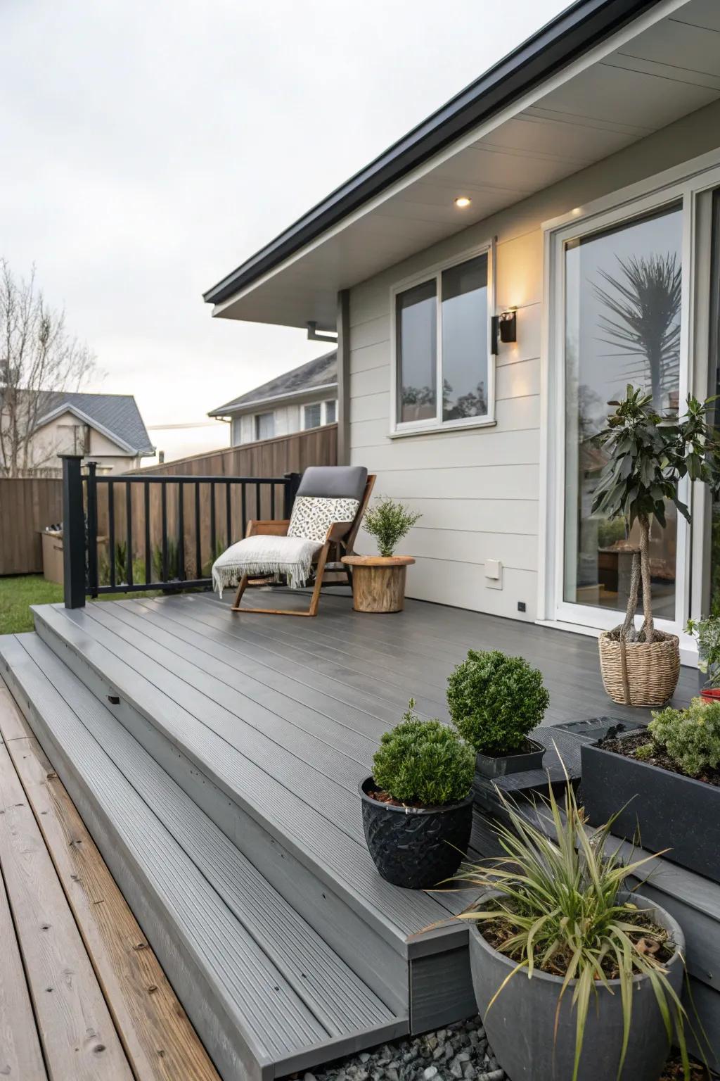 Manufactured decking delivers toughness and flair.