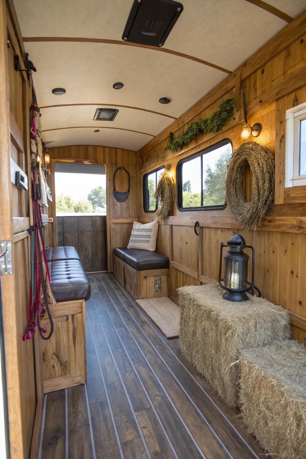 Timber elements introduce warmth and a farmhouse touch to your trailer.
