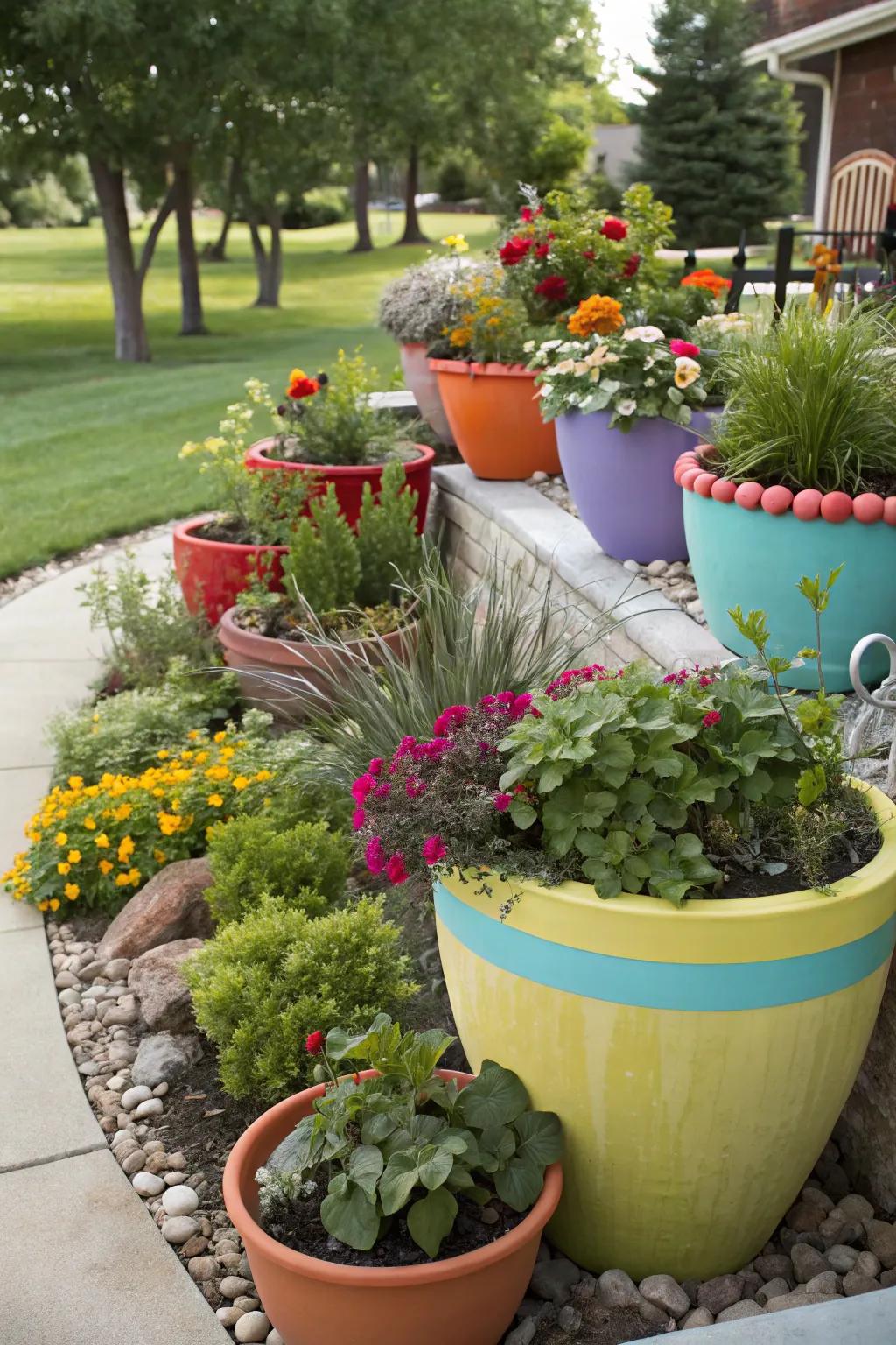 Potted plants introduce color and adaptability to smaller outdoor environments.