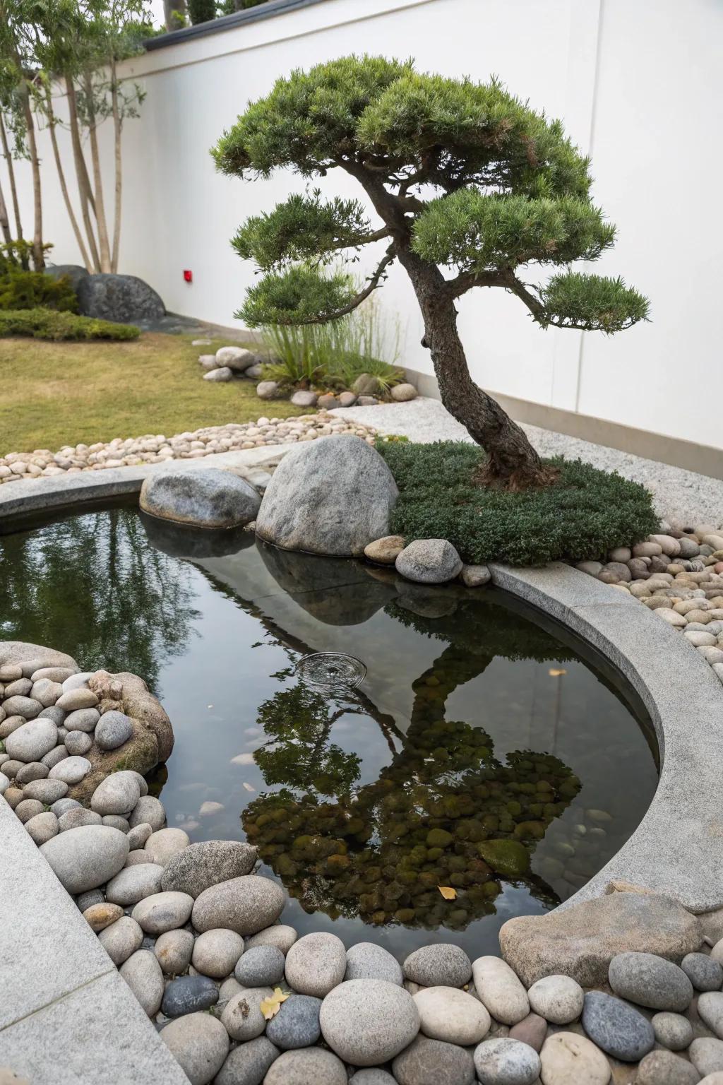 A Contemplative pond layout encourages tranquility and mindfulness.