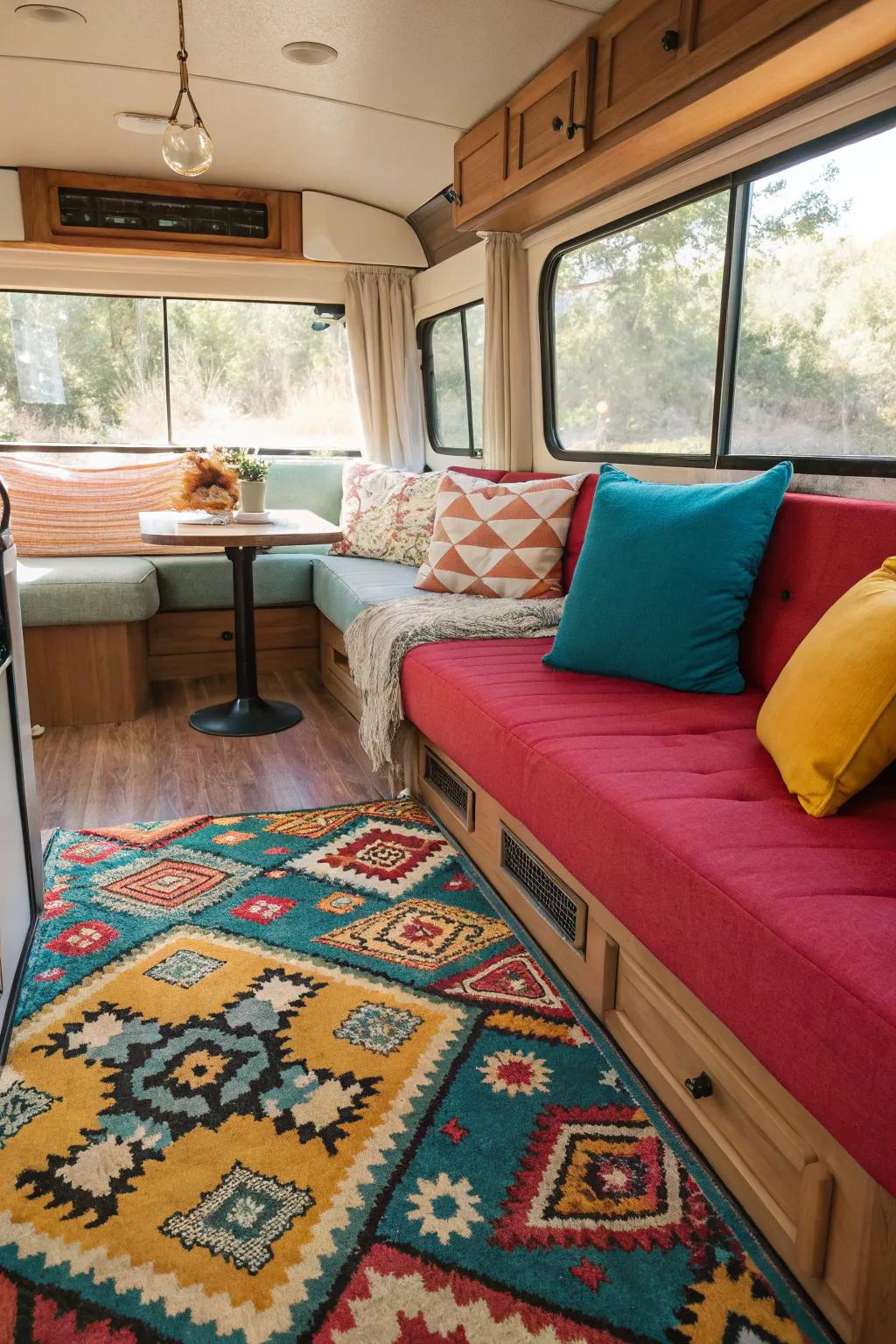 Bold colors and patterns can transform your RV into a vibrant and inviting space.