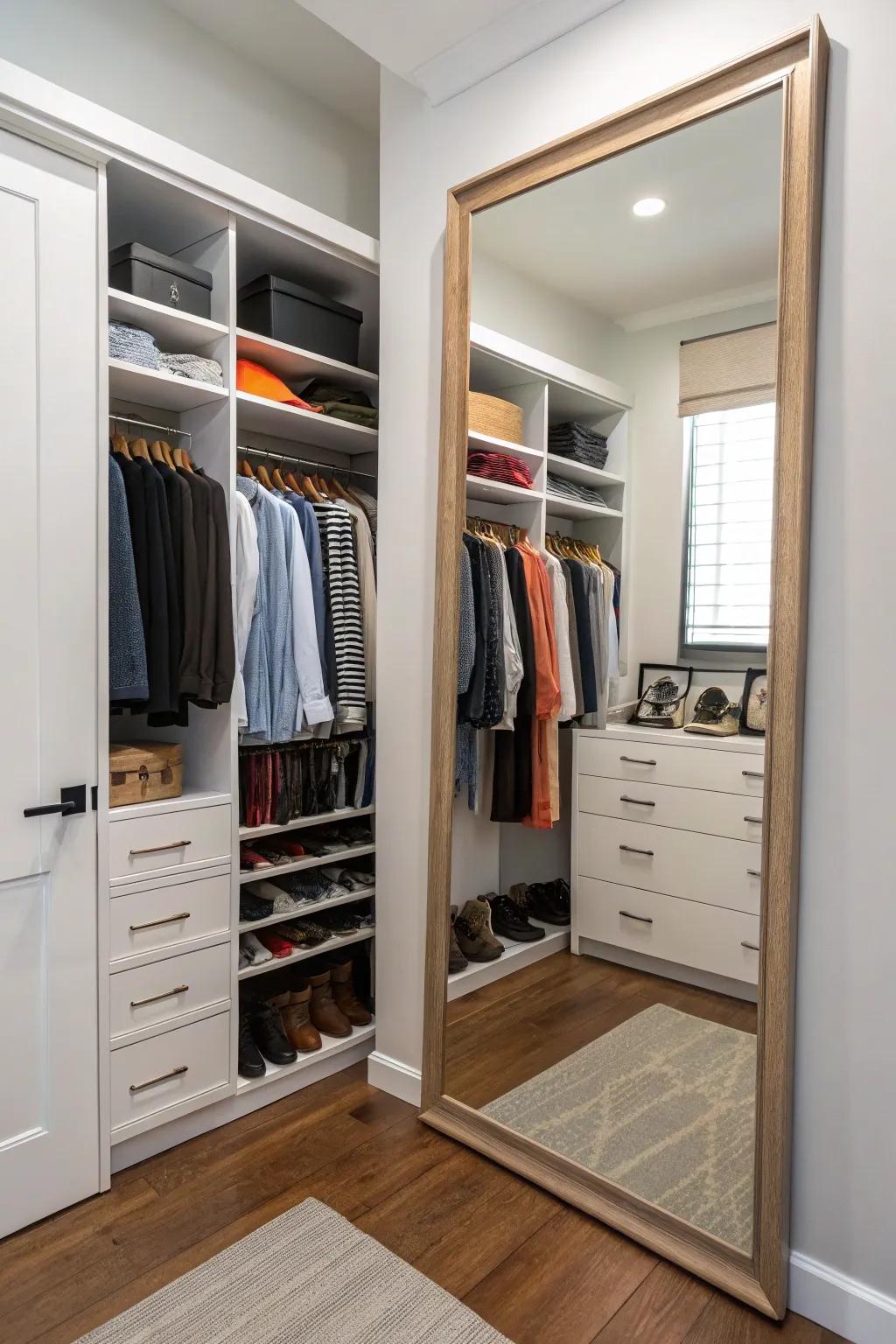 A full-length reflection adds depth and practicality.