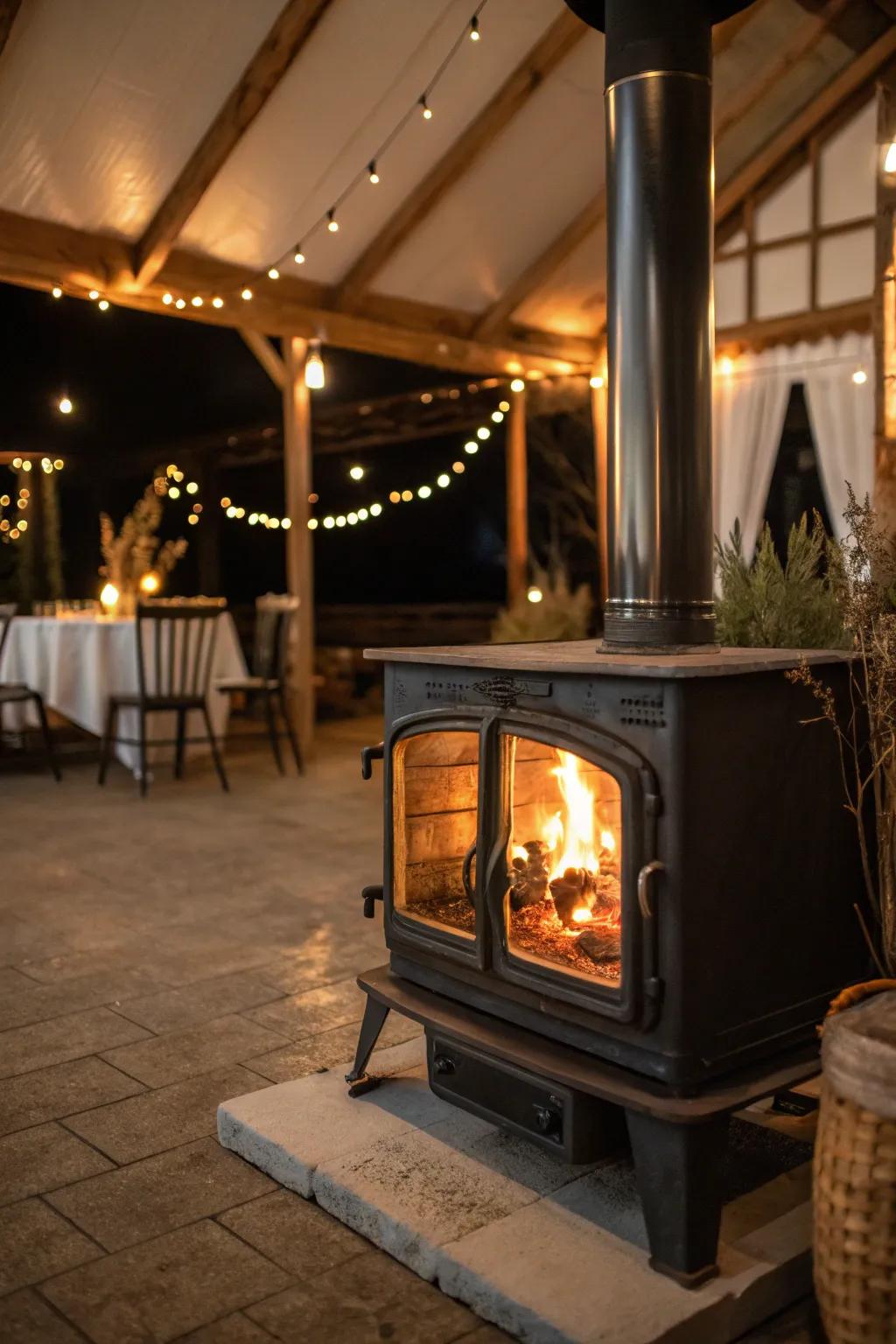 A glass door wood heater providing a captivating view of the dancing flames.