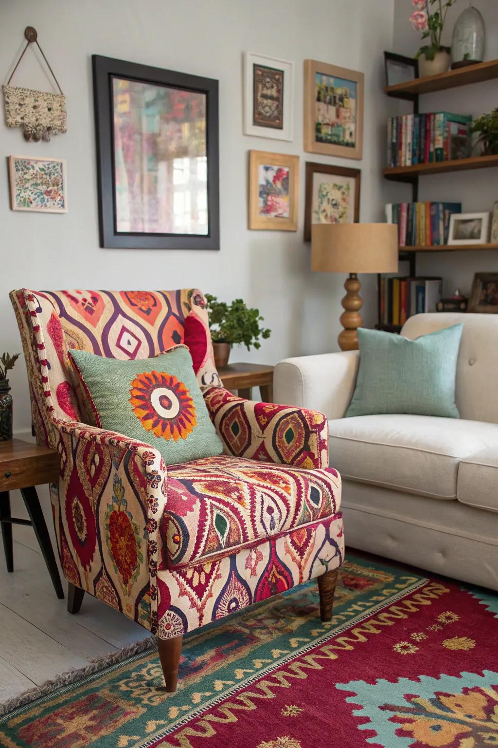 A striking pattern on the feature seat adds vibrancy and character.
