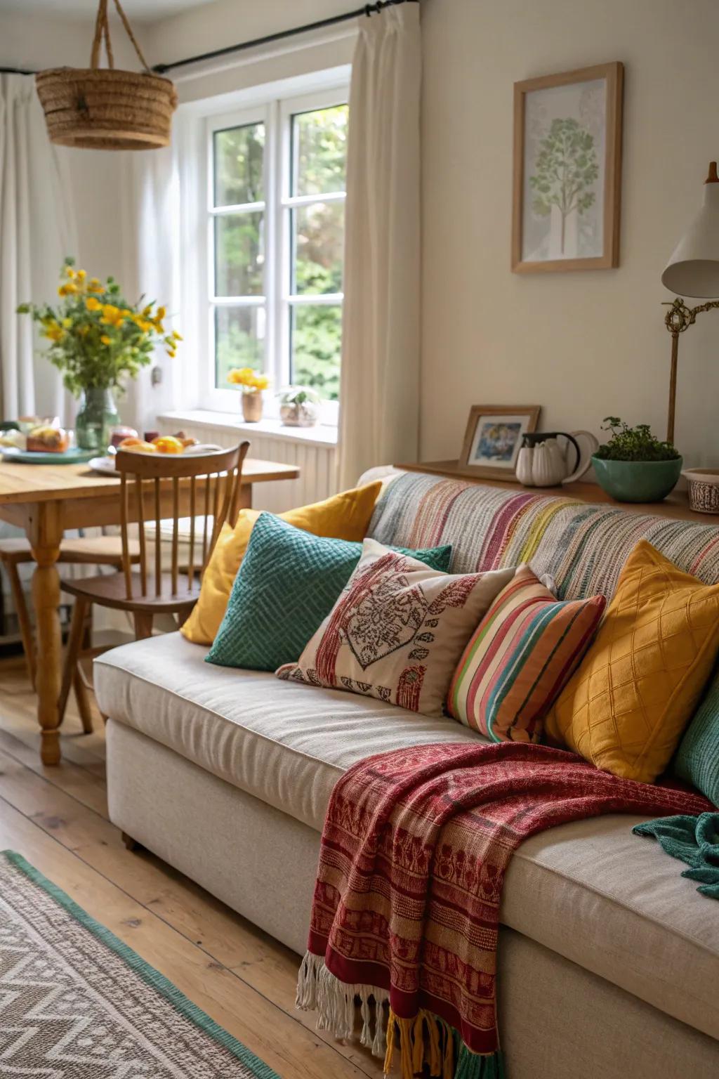 Add charm with pillows and blankets.