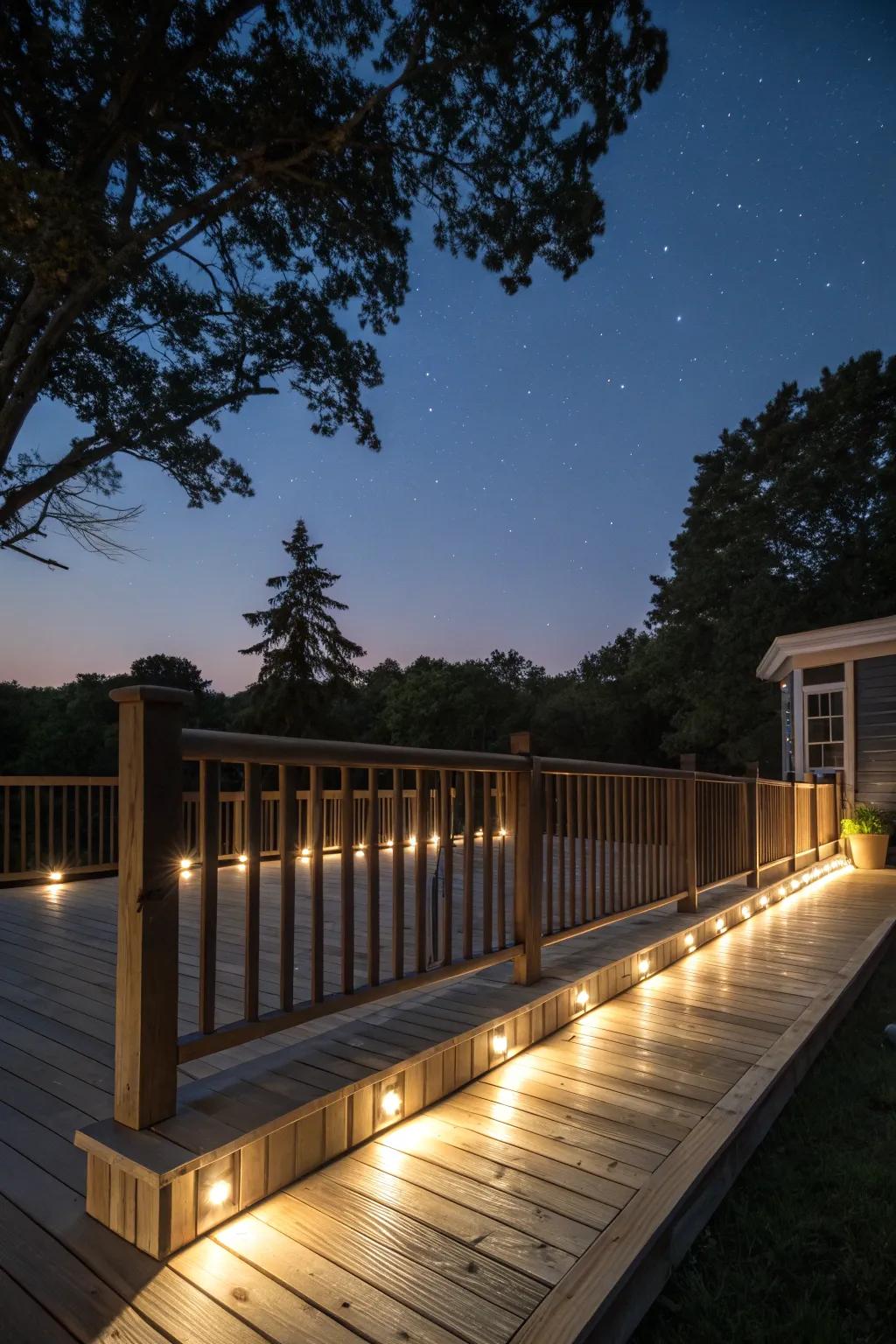 Subtle under-railing lighting enhances the depth of your deck.