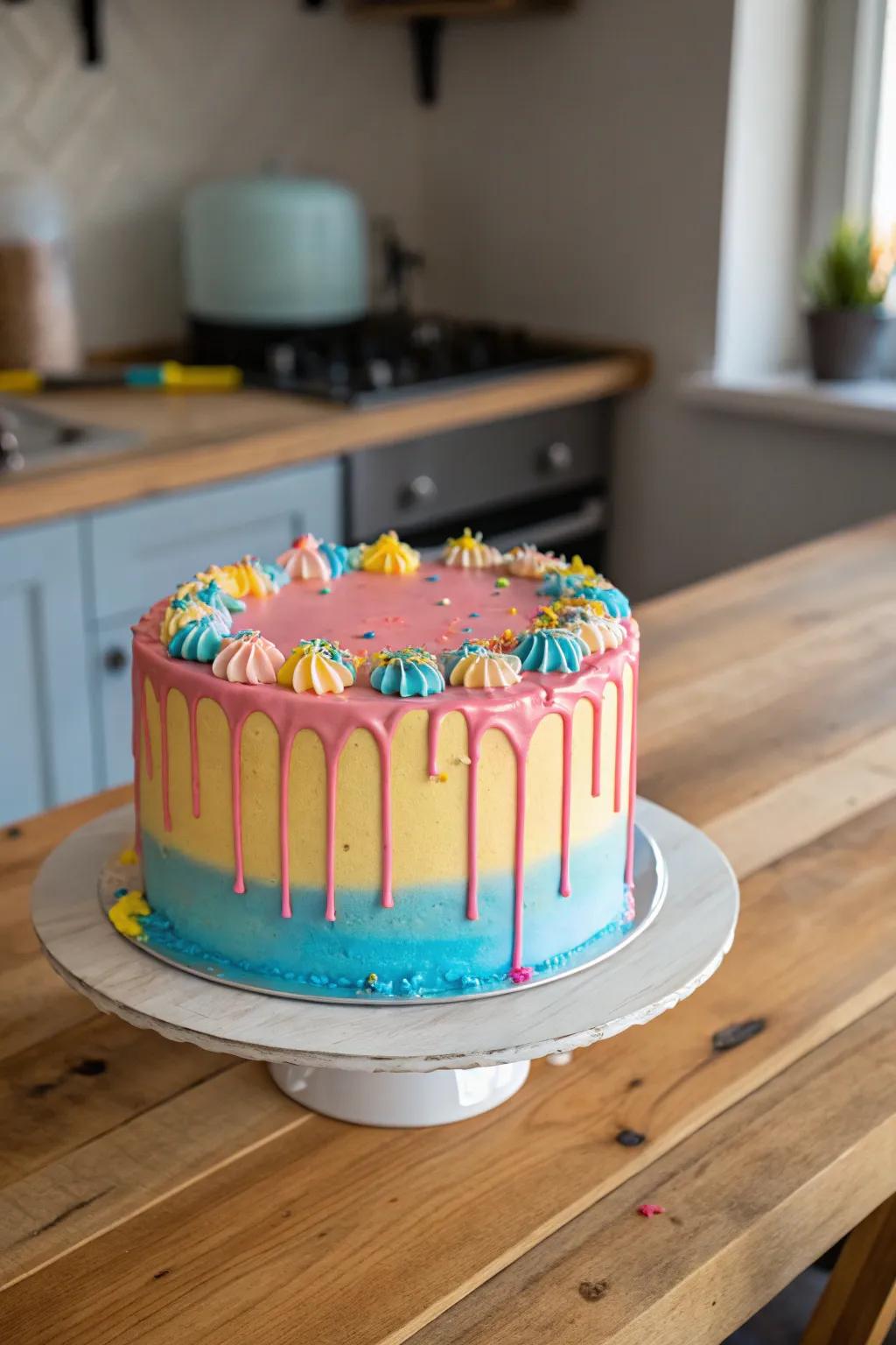 A cake with dramatic drip icing for a modern touch.