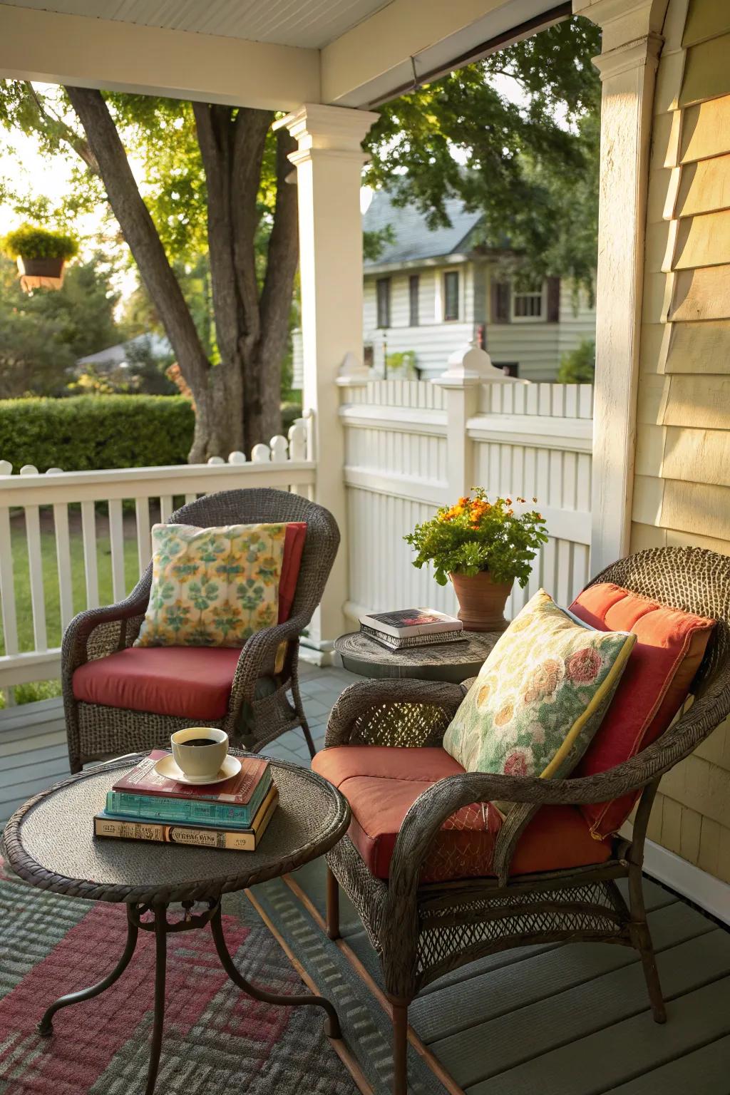 A snug resting alcove is impeccable for savoring the spring ambiance on your veranda.