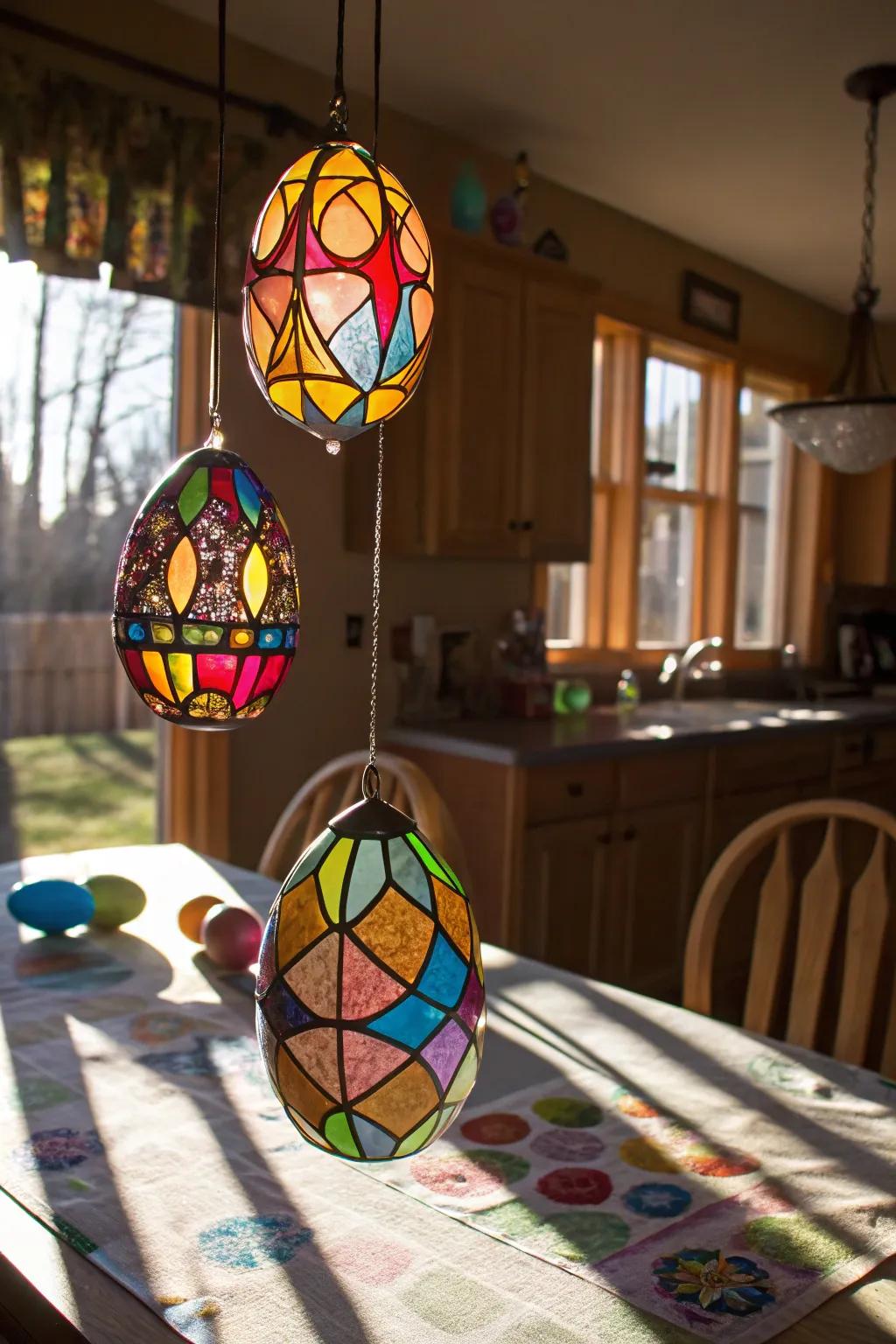 Seasonal stained glass accents introduce festive joy to your abode.