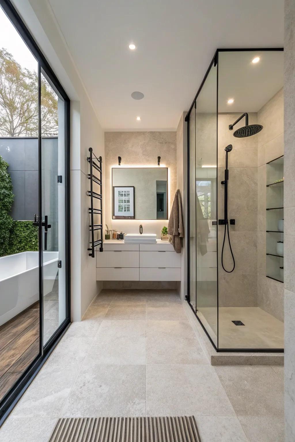 Doorless showers provide a streamlined and accessible design.