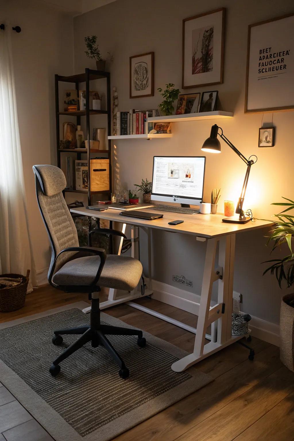 A posture-supporting chair goes well with the upright desk for best ease.