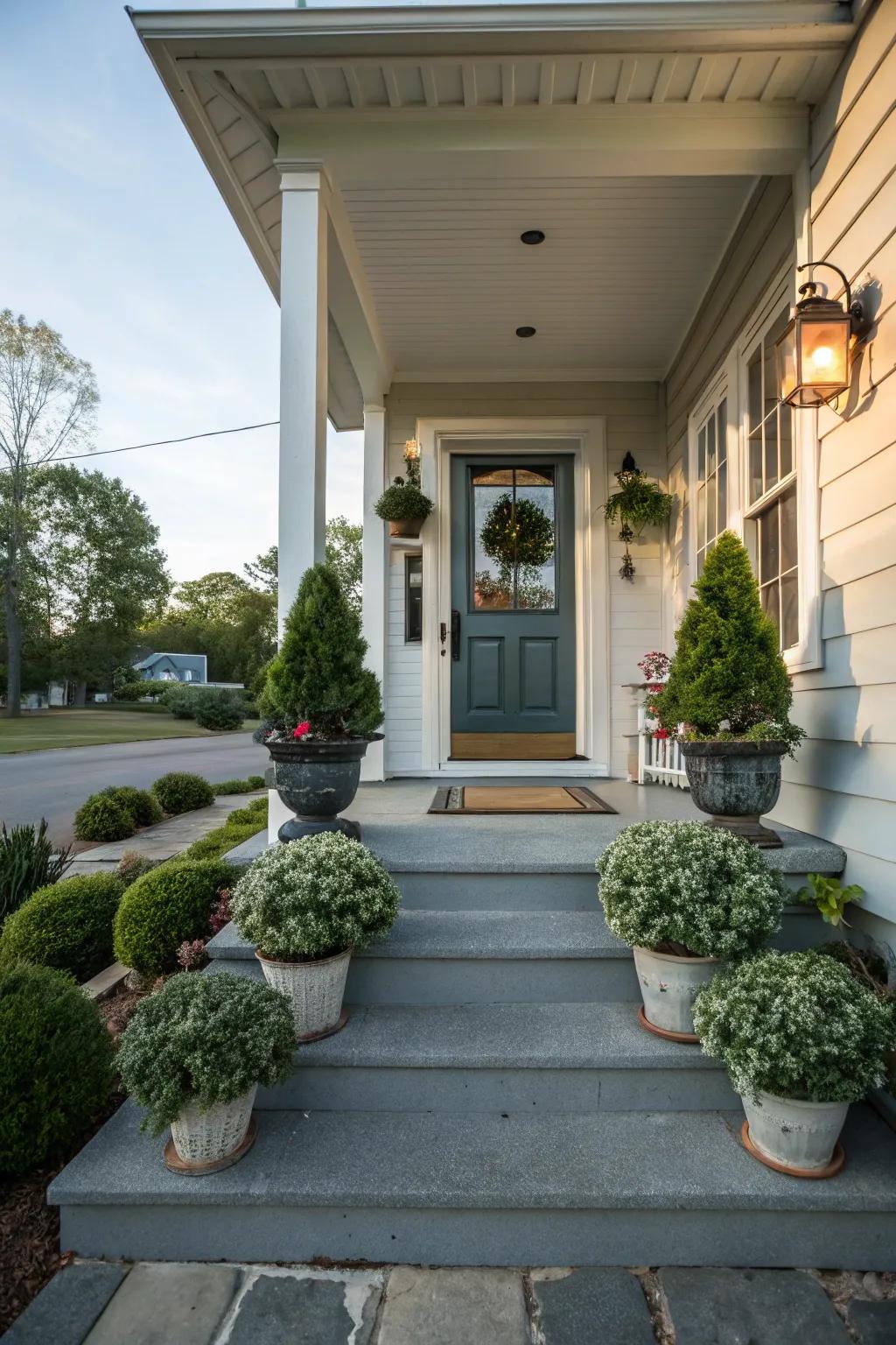 Symmetrical layouts bring appeal to the stoop.
