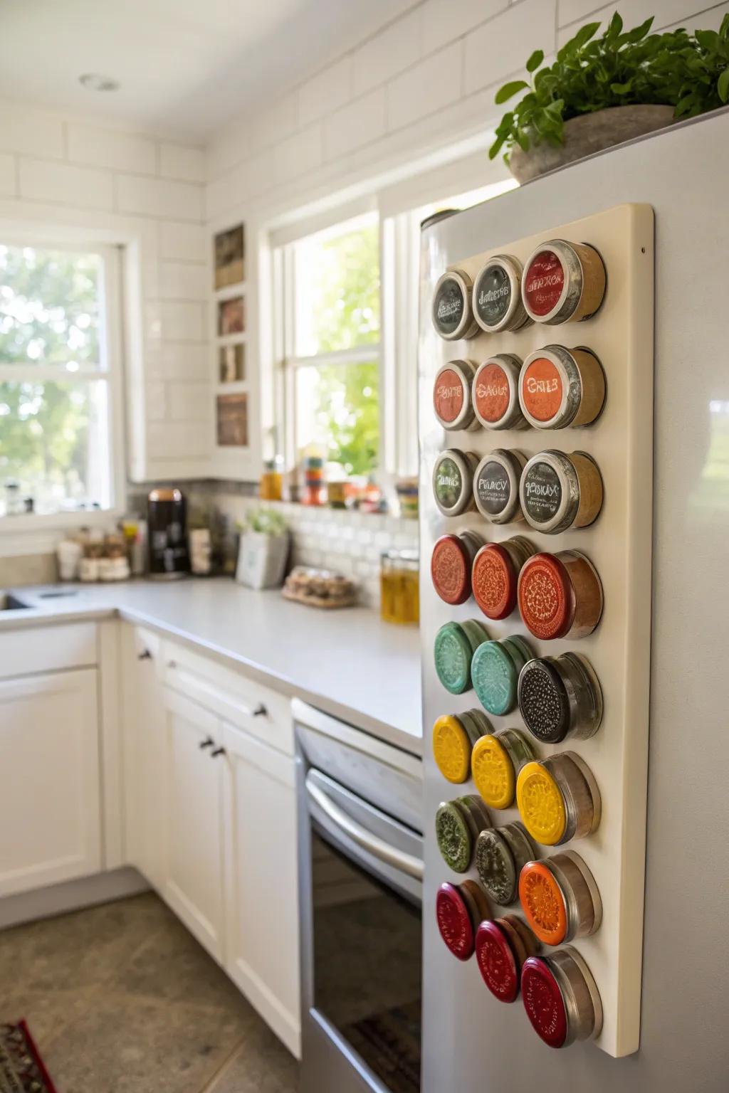 Maintain organized and accessible spices with a magnetic rack.